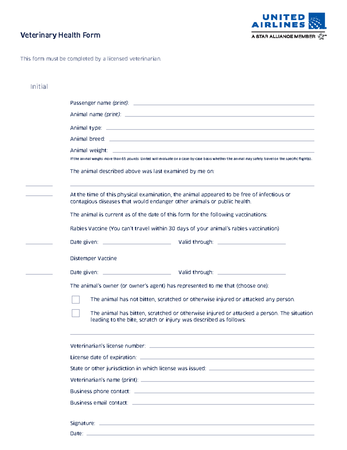 Veterinary Health Form Required FOR United Airlines Flying FINN ...