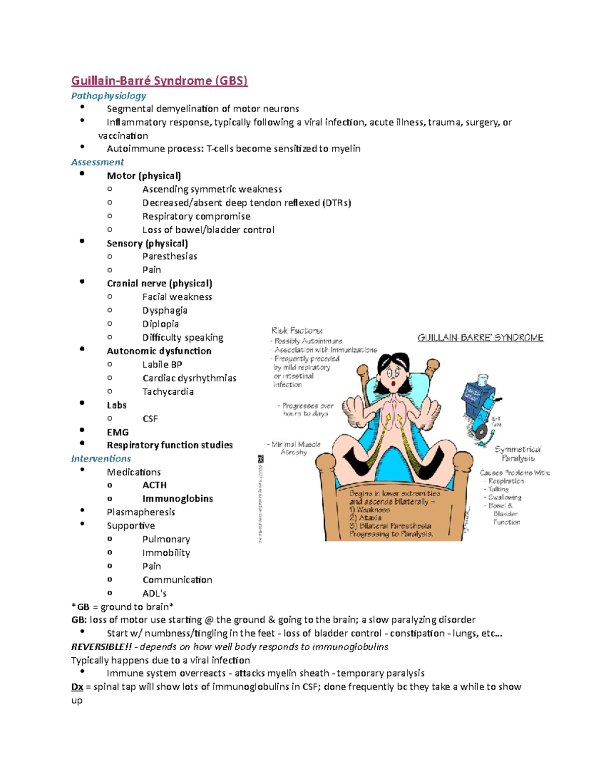 GBS - Tamucc Med Surg I - Guillain-Barré Syndrome (GBS) Pathophysiology ...