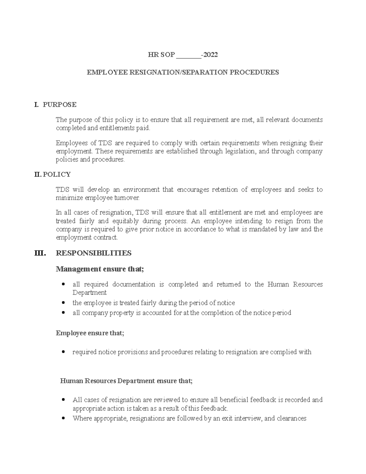 HR SOP - Exit Process 01 - HR SOP _______- EMPLOYEE RESIGNATION ...