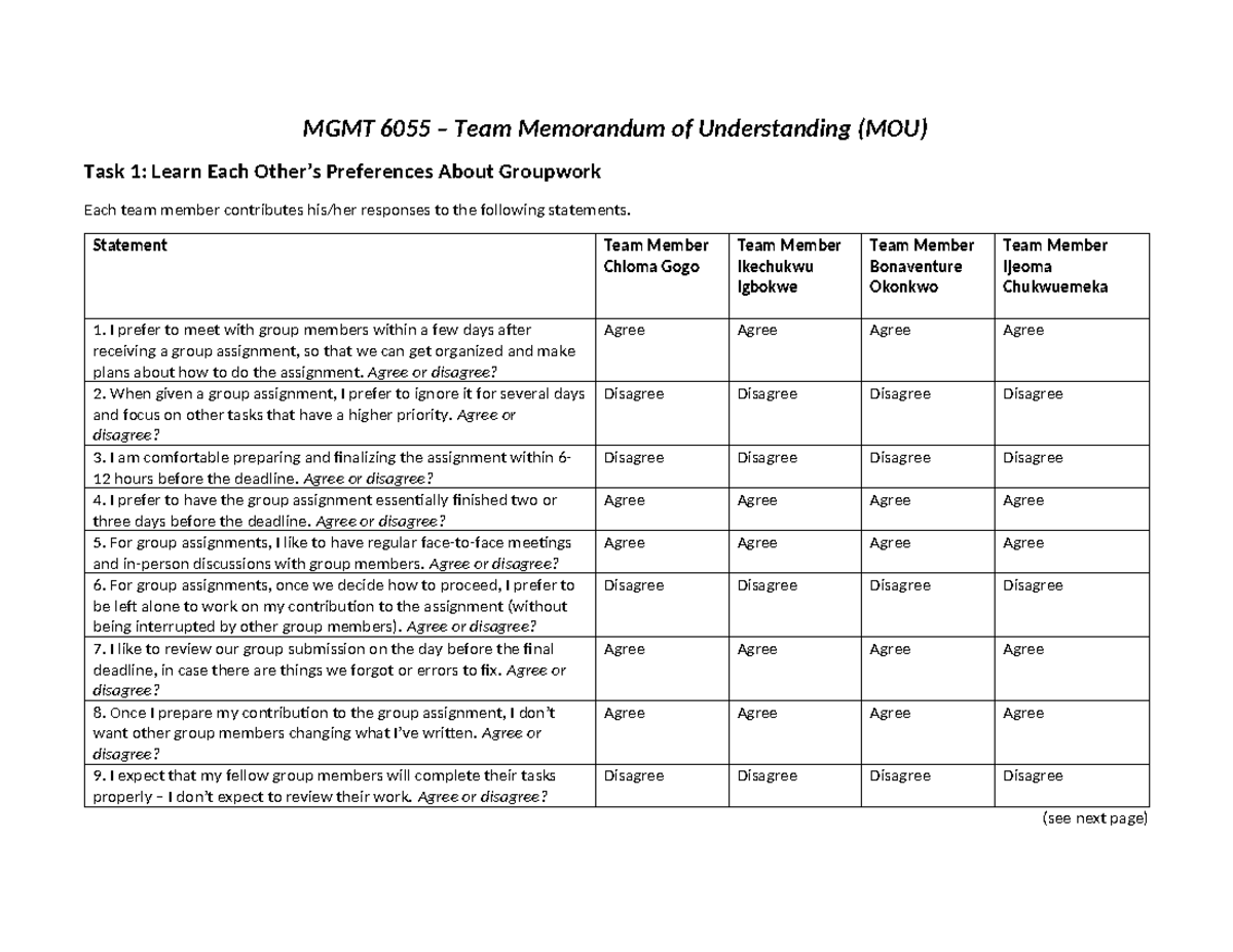 Assignment 1 - Task 1 - Learn About Each Other - MGMT 6055 – Team ...