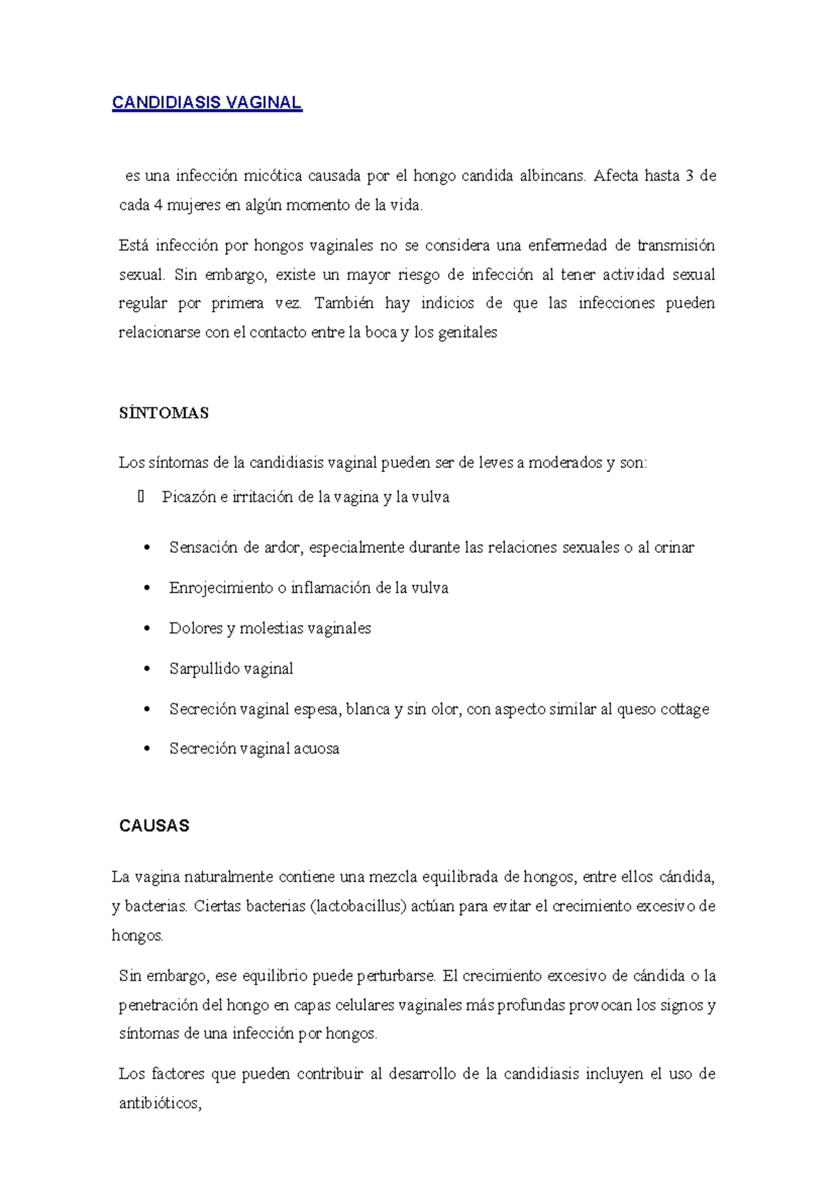 Cándida 2 - ...... - CANDIDIASIS VAGINAL es una infección micótica ...