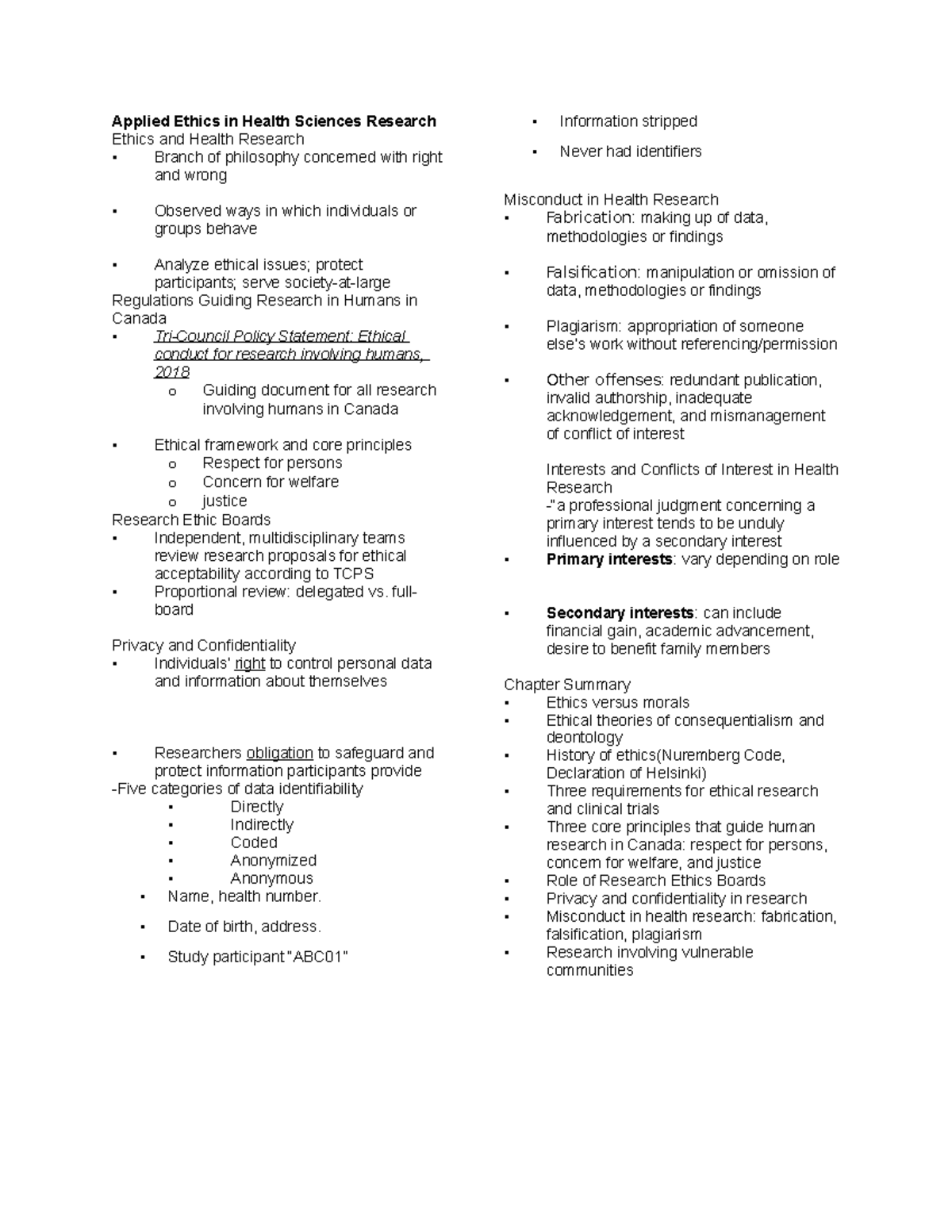 Applied Ethics in Health Sciences Research - full- board Privacy and ...