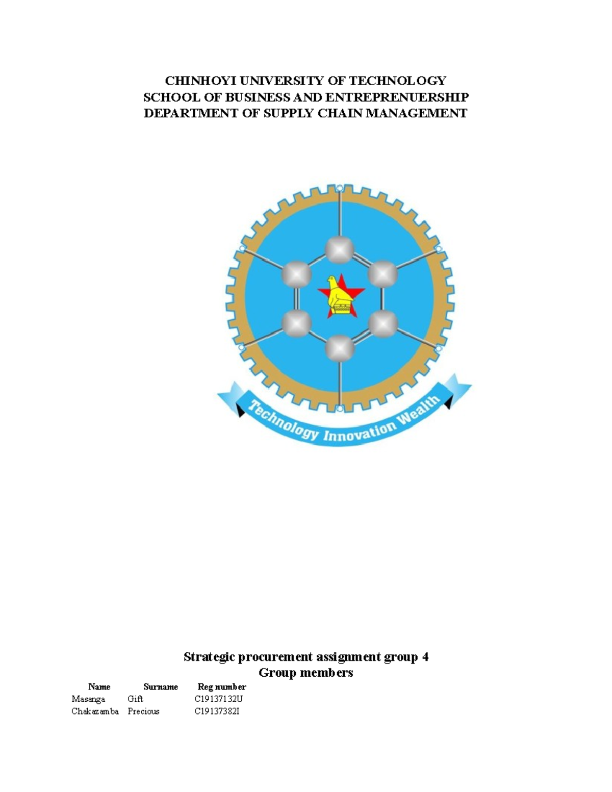 Group 4 ,Strategic Procurement Assignment - CHINHOYI UNIVERSITY OF ...