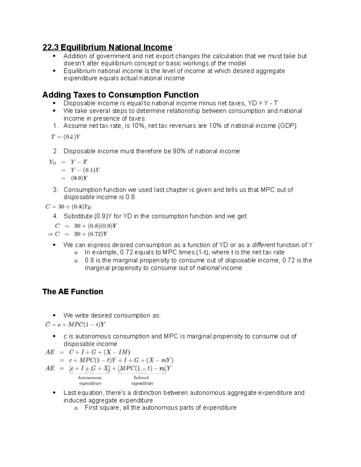 Adding Taxes to Consumption Function 22 Equilibrium National
