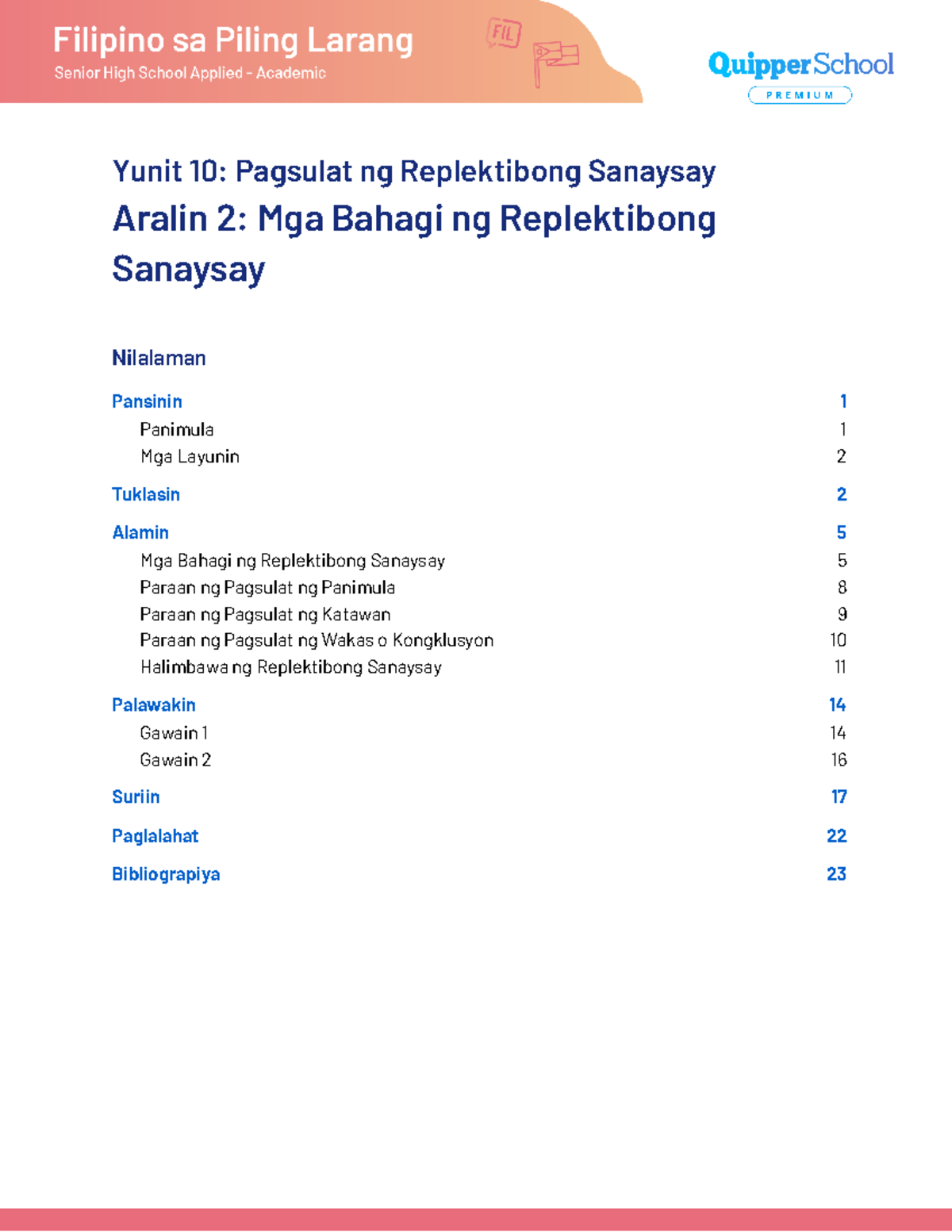 SG FPL 11 12-Q1-1002 Mga-Bahagi-ng-Replektibong-Sanaysay - Yunit 10 ...