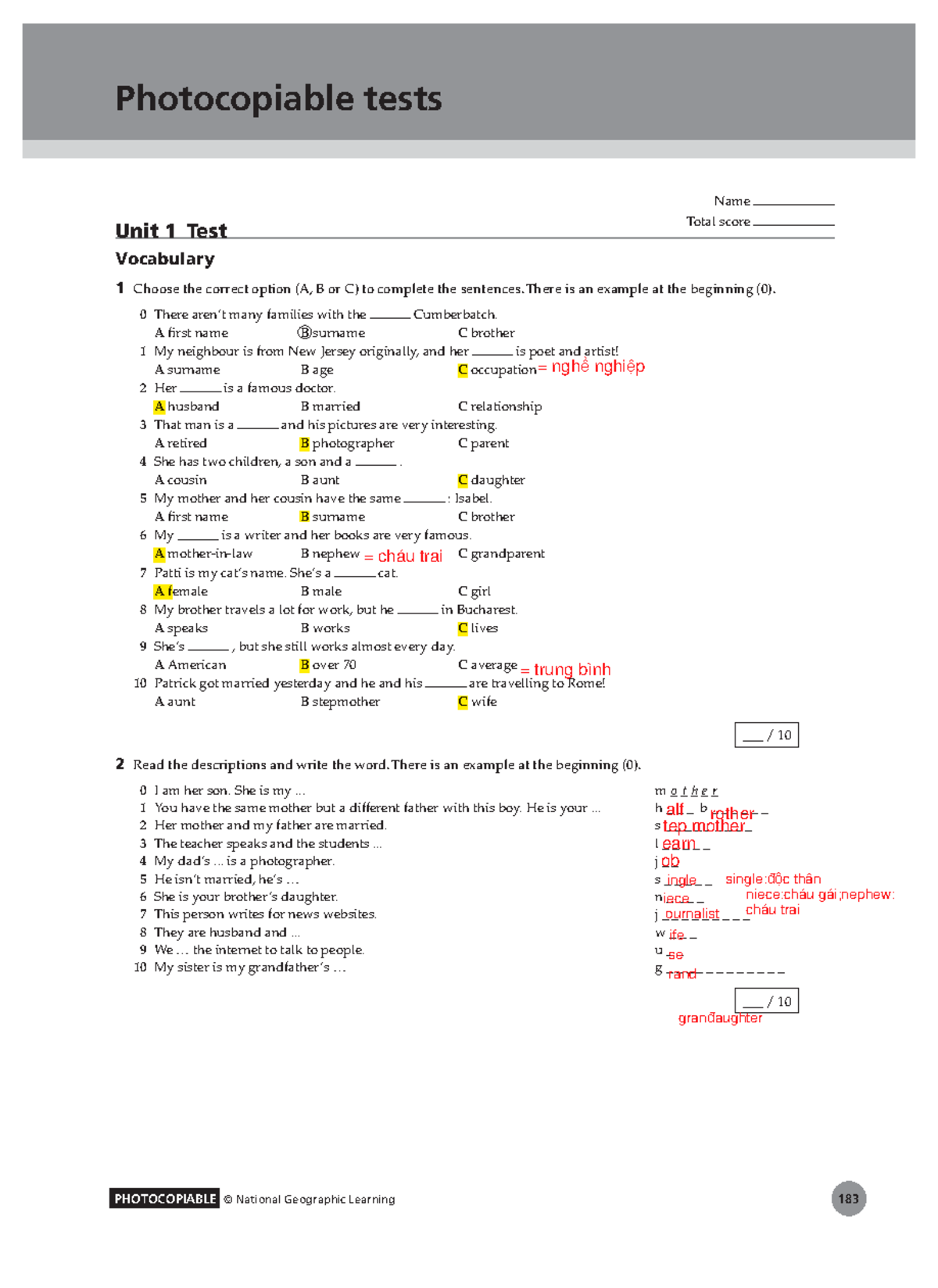 UNIT TESTs 1-5 - ti?ng anh - 183 Photocopiable tests Unit 1 Test ...