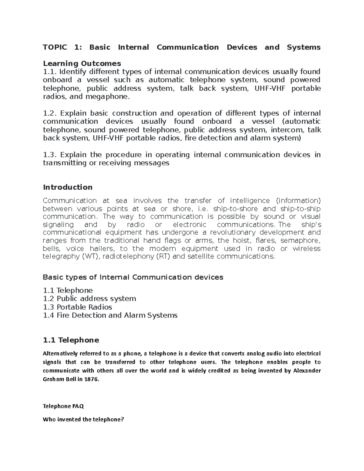Topic 1 ICT TOPIC 1 Basic Internal Communication Devices and