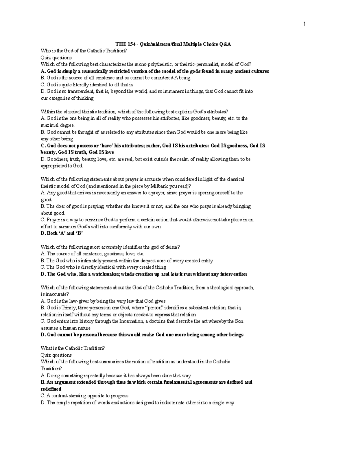 THE154 Multiple Choice - THE 154 - Quiz/midterm/final Multiple Choice Q ...