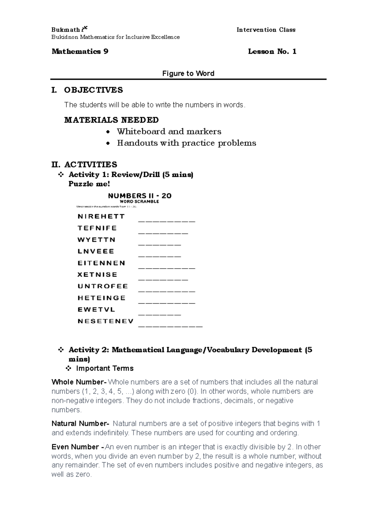 1.1Figure to Word - MATH PRACTICE - Bukidnon Mathematics for Inclusive ...