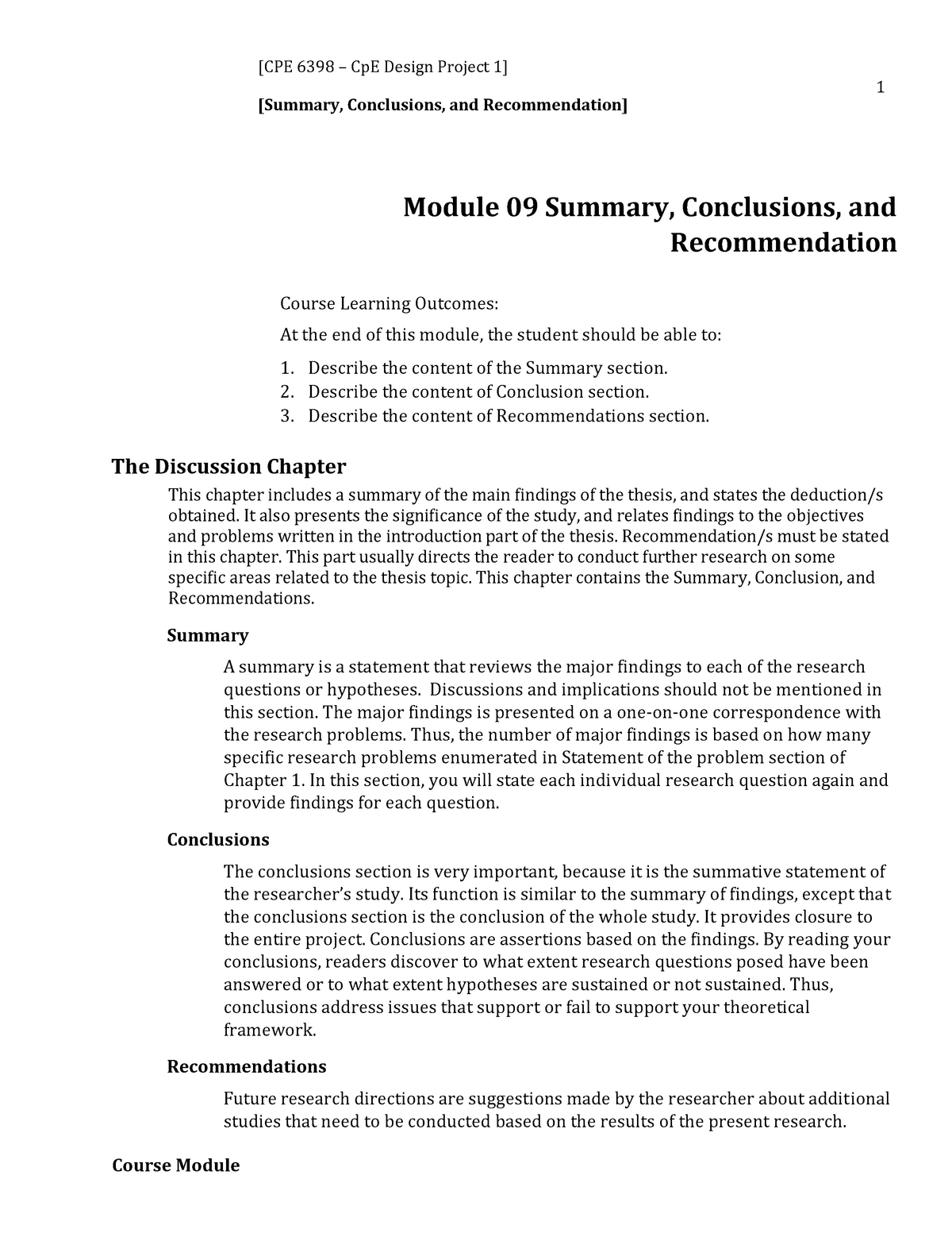 summary conclusion and recommendation in research