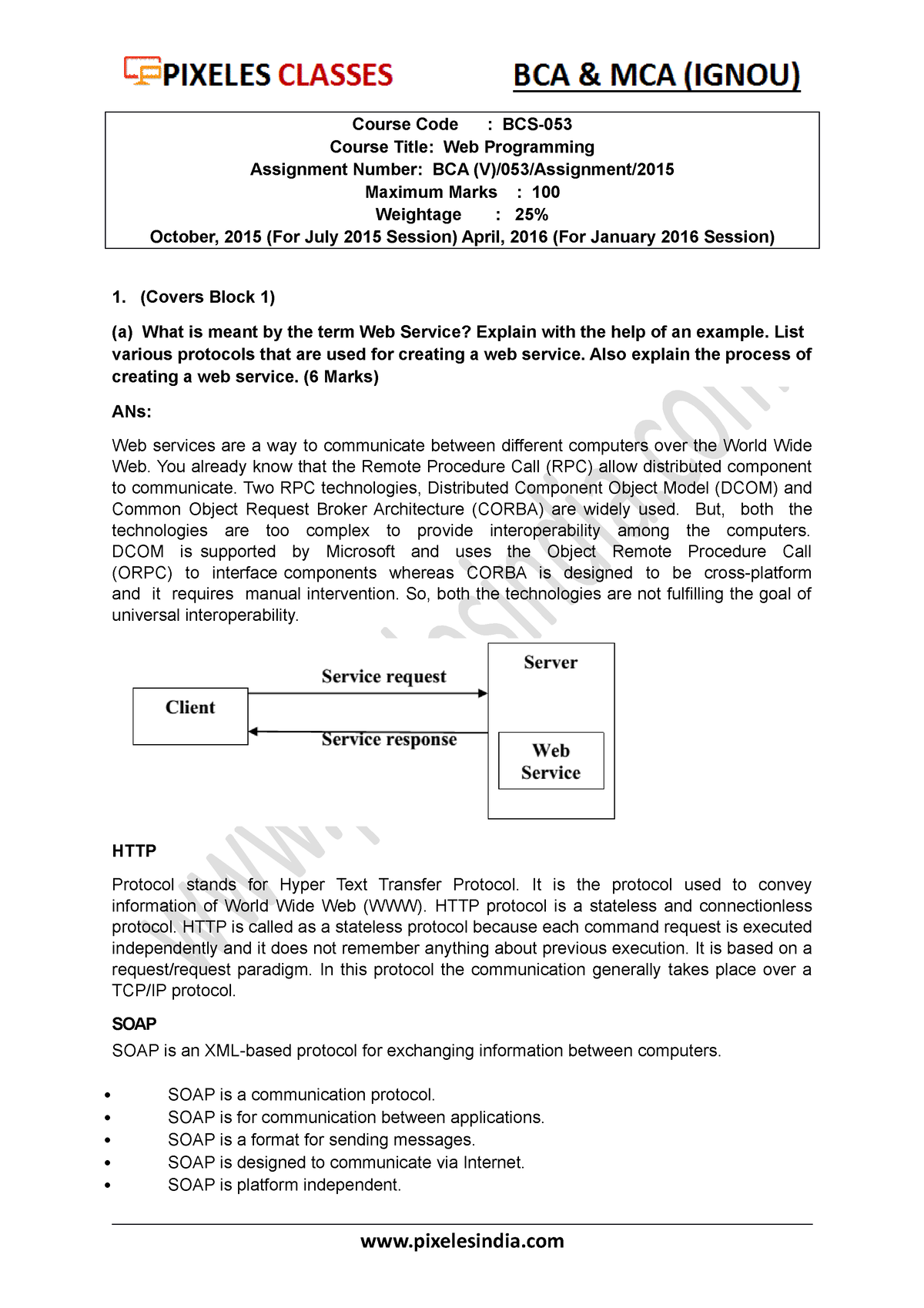 BCS 053 Solved Assignments 2016 - Course Code : BCS- Course Title: Web ...