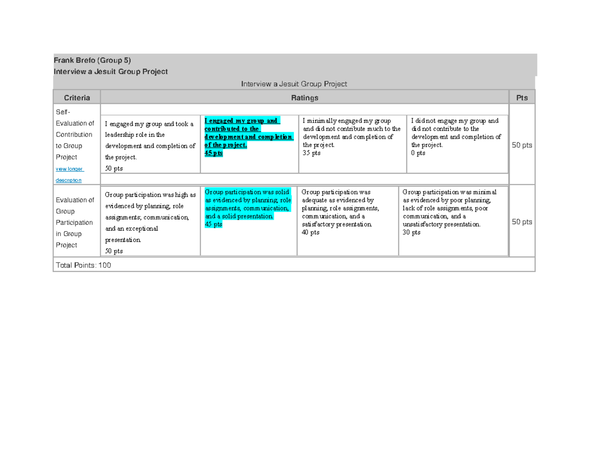 Interview a jesuit self-evaluation form - Frank Brefo (Group 5 ...
