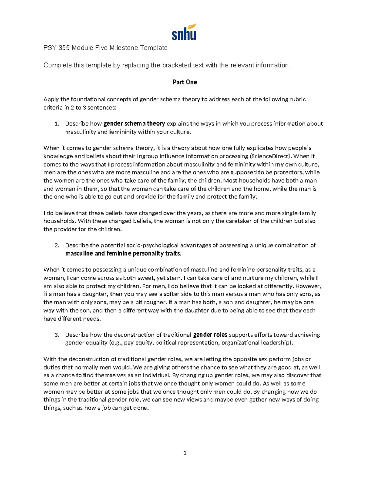 PSY 355 Module Five Milestone - Part One Apply the foundational ...