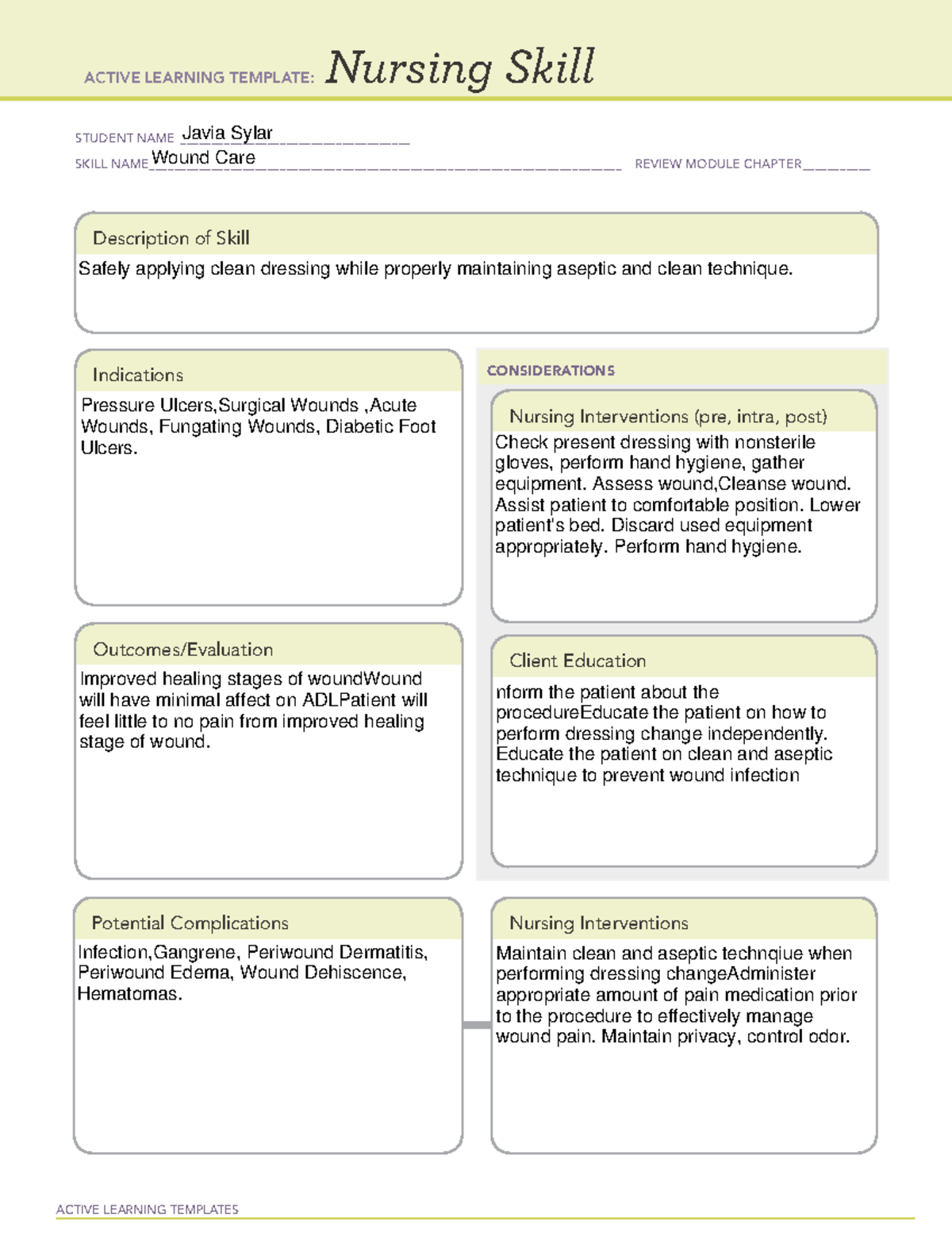 Wound Care Nursing Template ACTIVE LEARNING TEMPLATES Nursing Skill