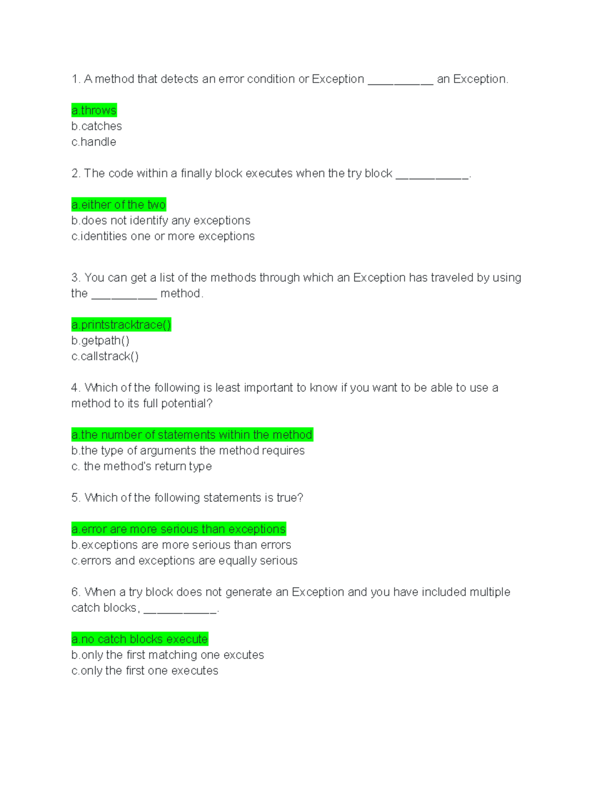 Java coding quiz 9 - A method that detects an error condition or ...