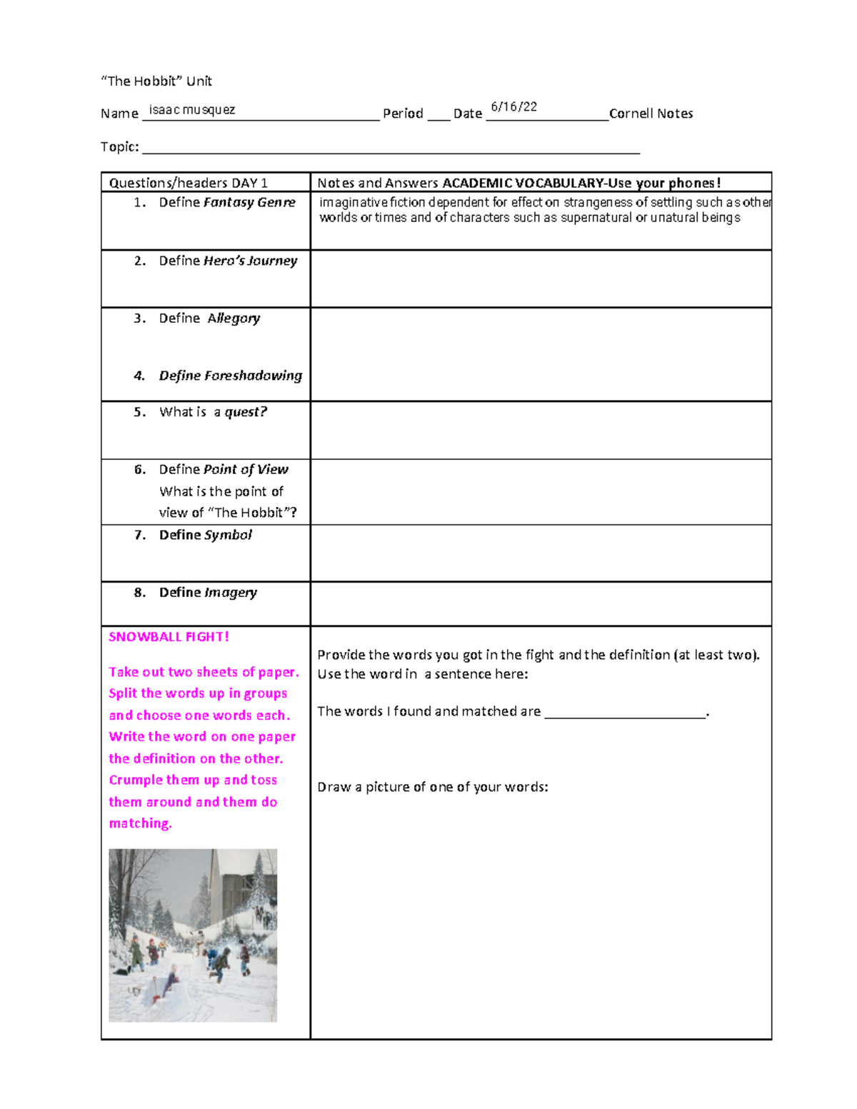 Kami export isaac musquez hobbit cornell notes 1 docx the