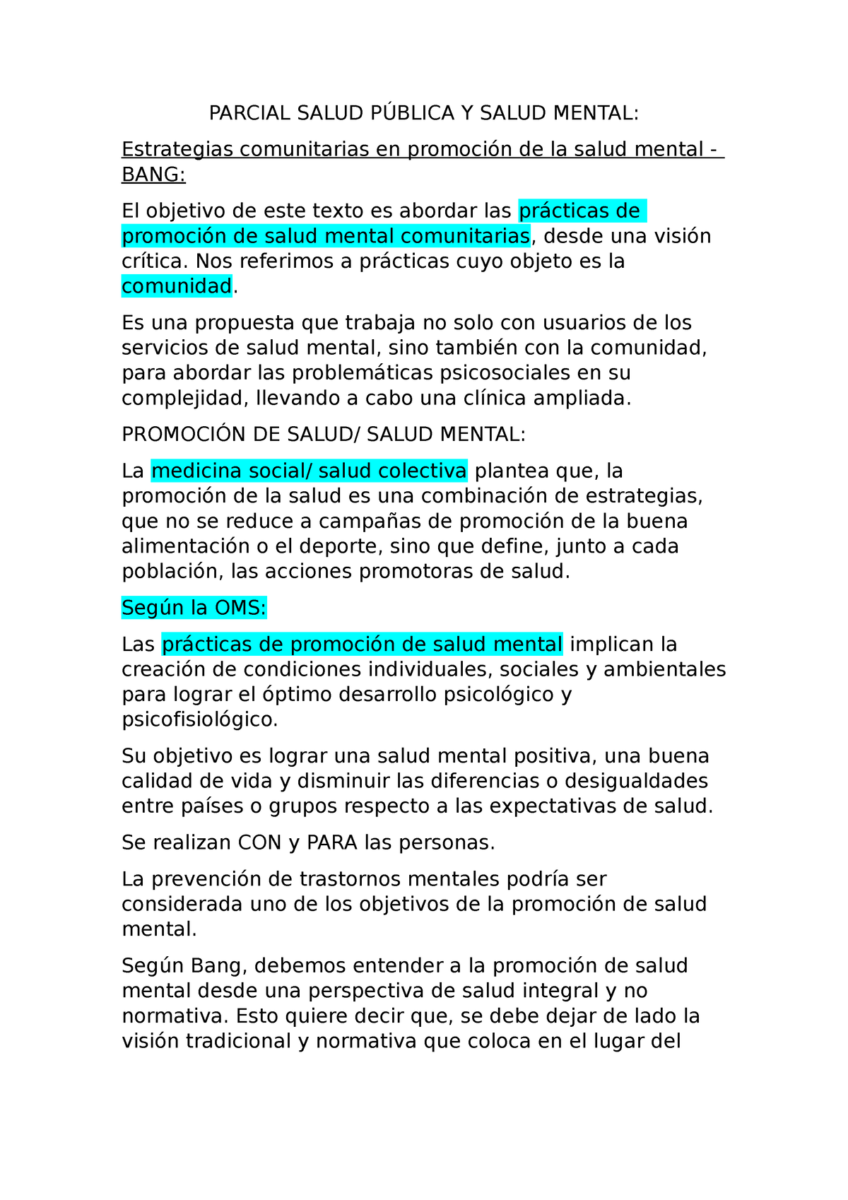 Parcial Salud Pública Y Salud Mental - PARCIAL SALUD PÚBLICA Y SALUD ...