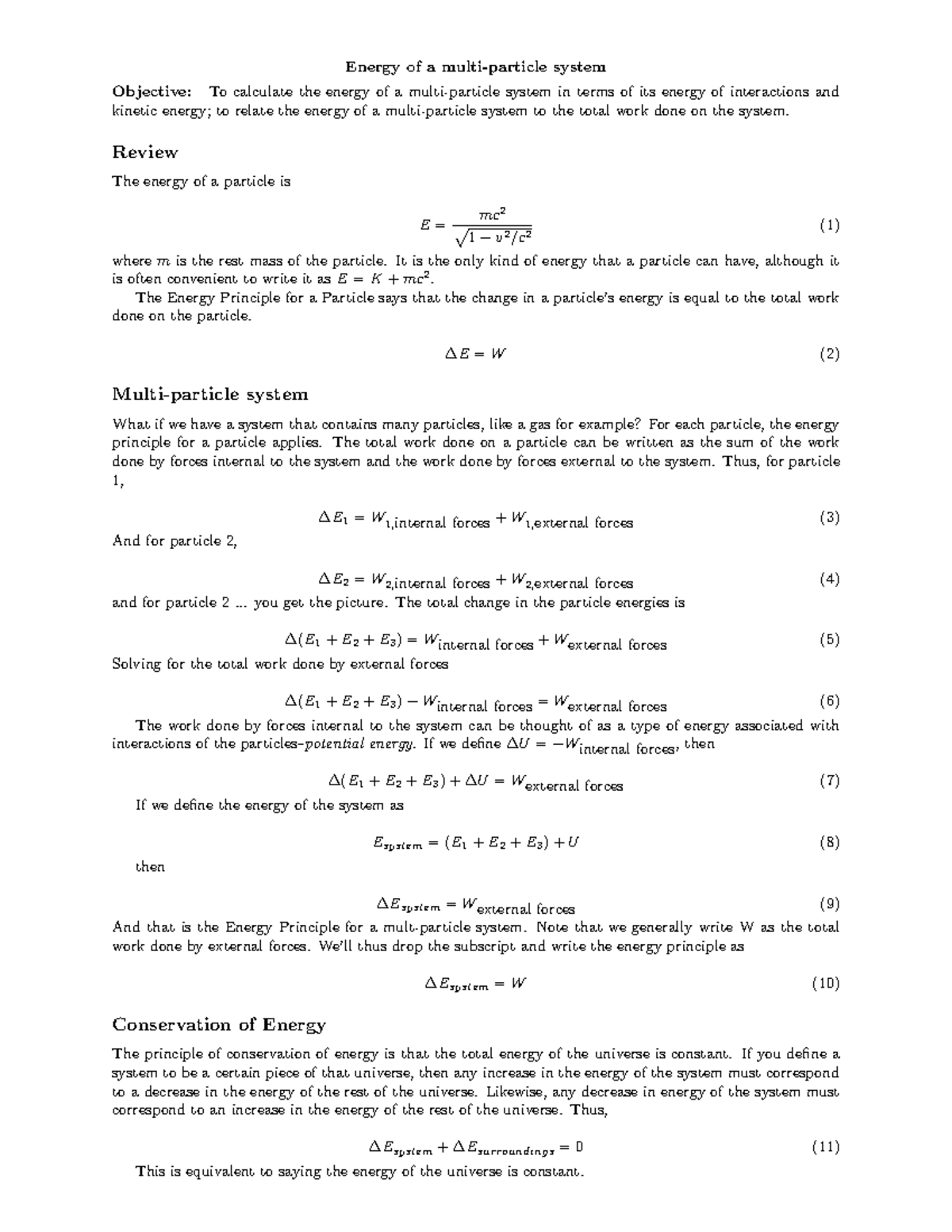 8 1 potential energy practice Energy of a multiparticle system