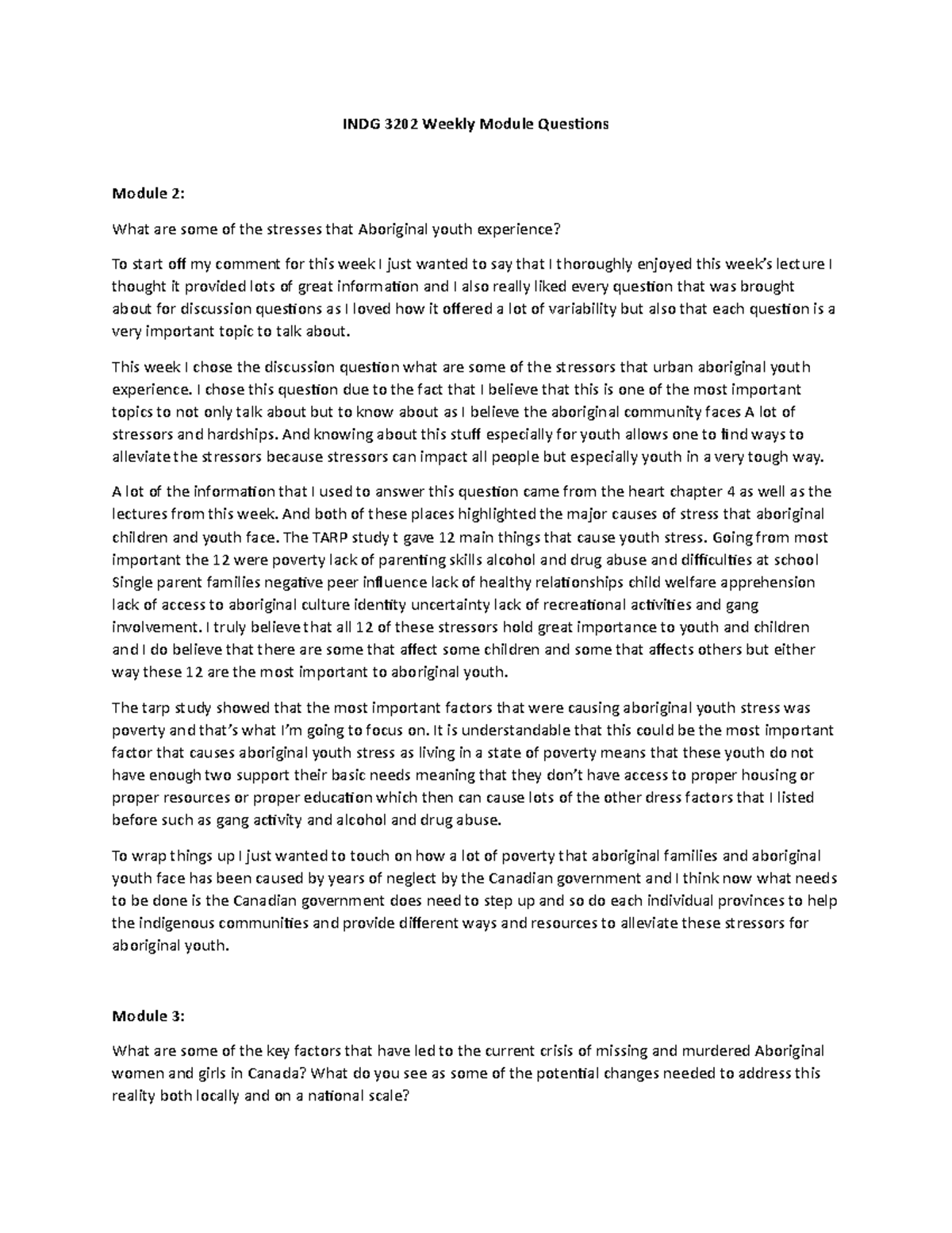 INDG 3202 Weekly Module Questions - INDG 3202 Weekly Module Questions ...