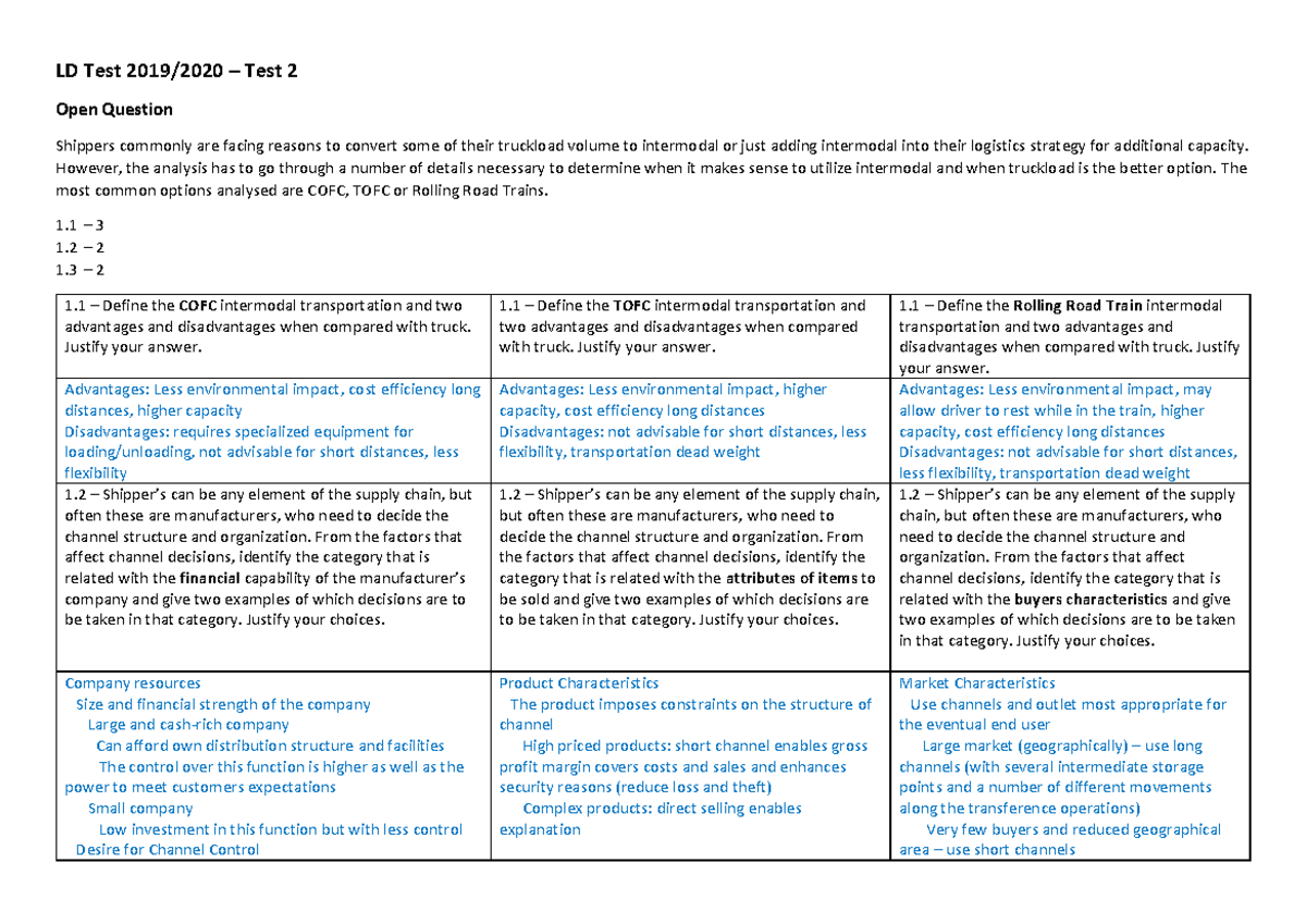 19 20 R - Test - LD Test 2019/2020 – Test 2 Open Question Shippers ...