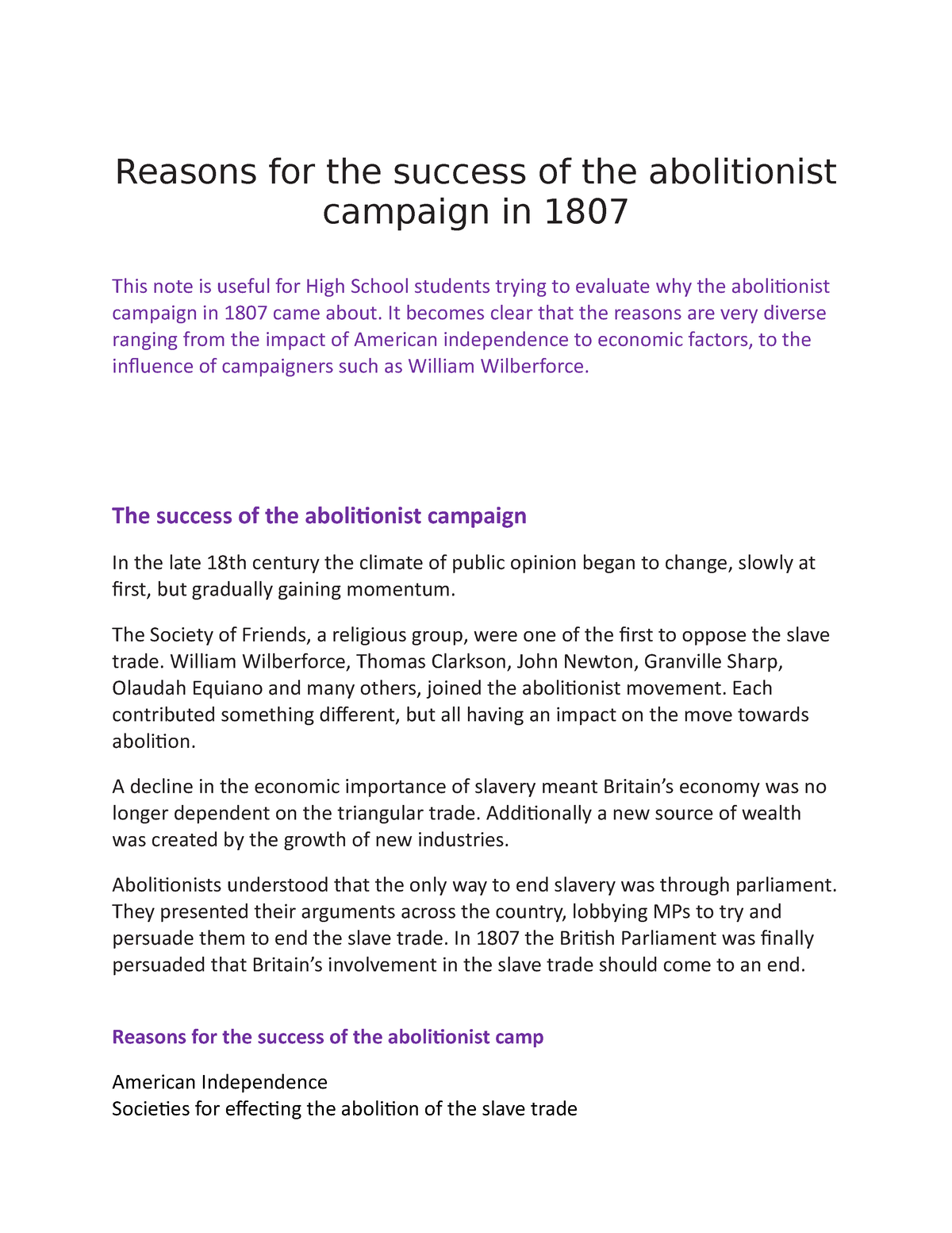 Reasons For The Success Of The Abolitionist Campaign In It Becomes Clear That The