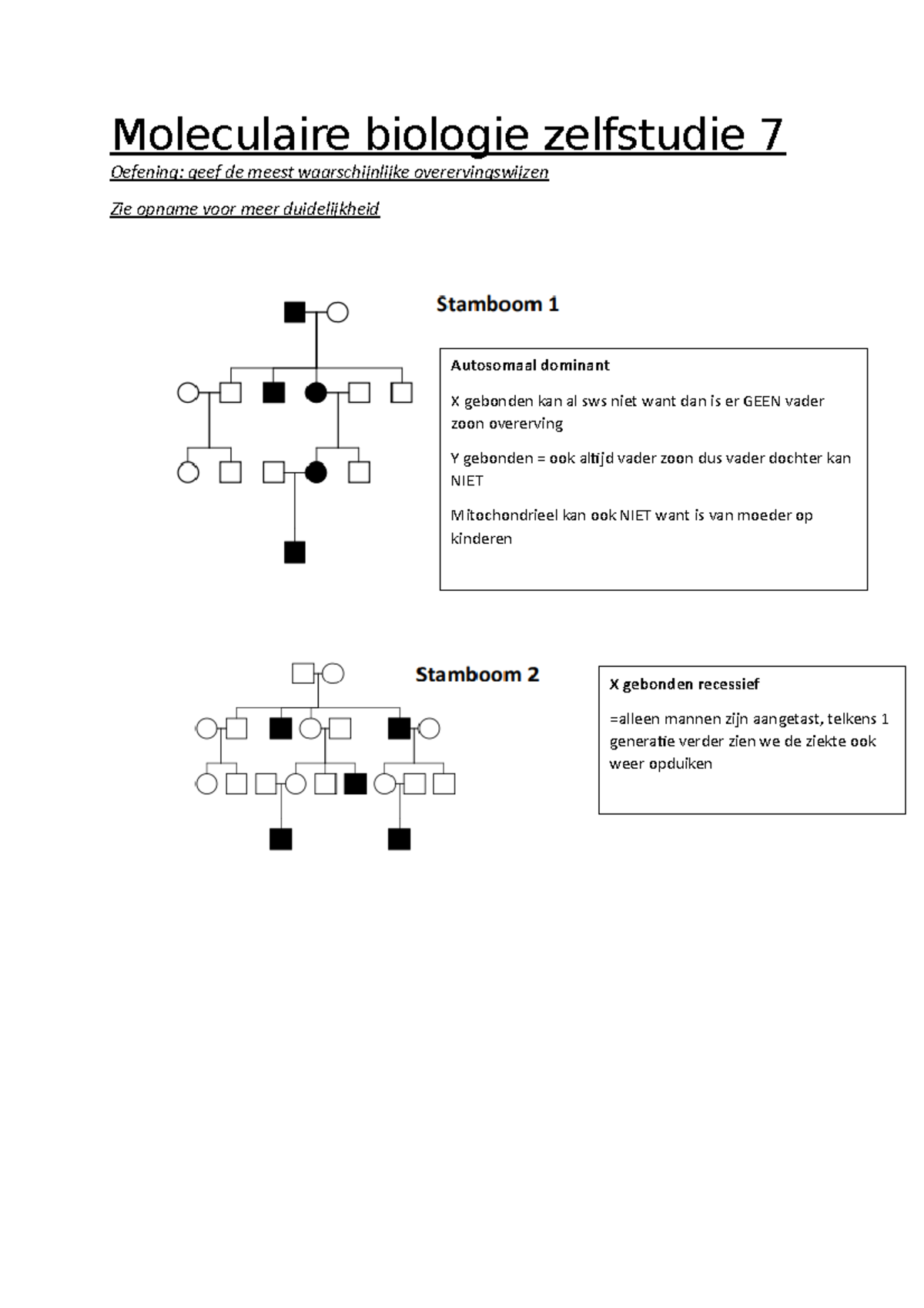 Moleculaire Biologie Zelfstudie 7 - Mitochon Drieel, Autosomaal ...