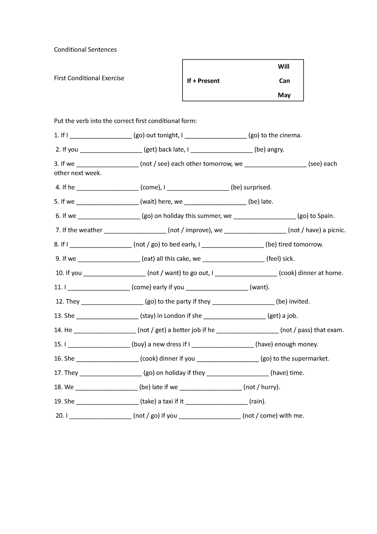 Conditional Sentences - Conditional Sentences First Conditional ...