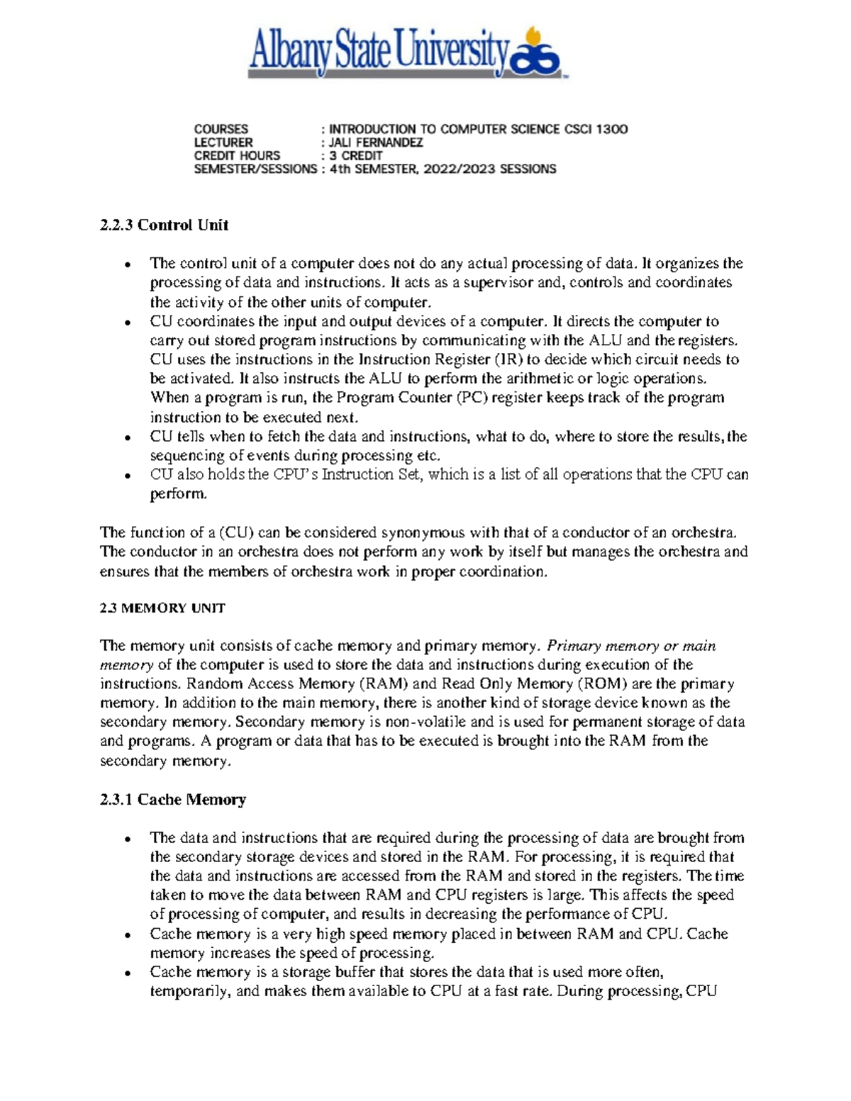 Computers basicc computers I fundamental 23 - 2.2 Control Unit The ...