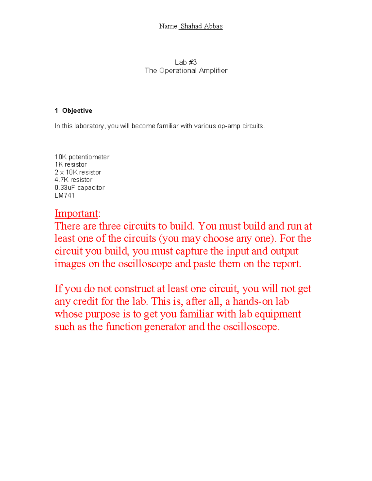Lab+#3 Op Amps++(2) - Summary LAB: Physics II - Name Shahad Abbas Lab ...