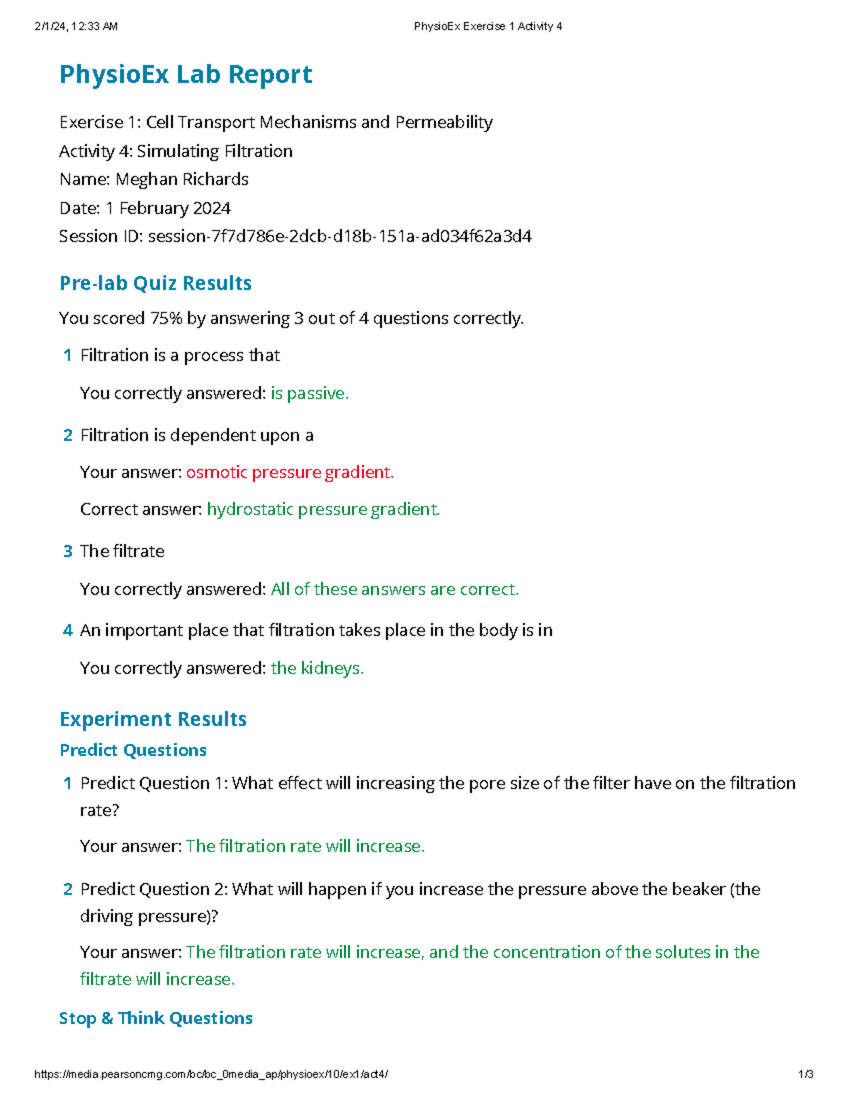Activity 4 Filtration Summary Advance Human Physiology 2/1/24, 12