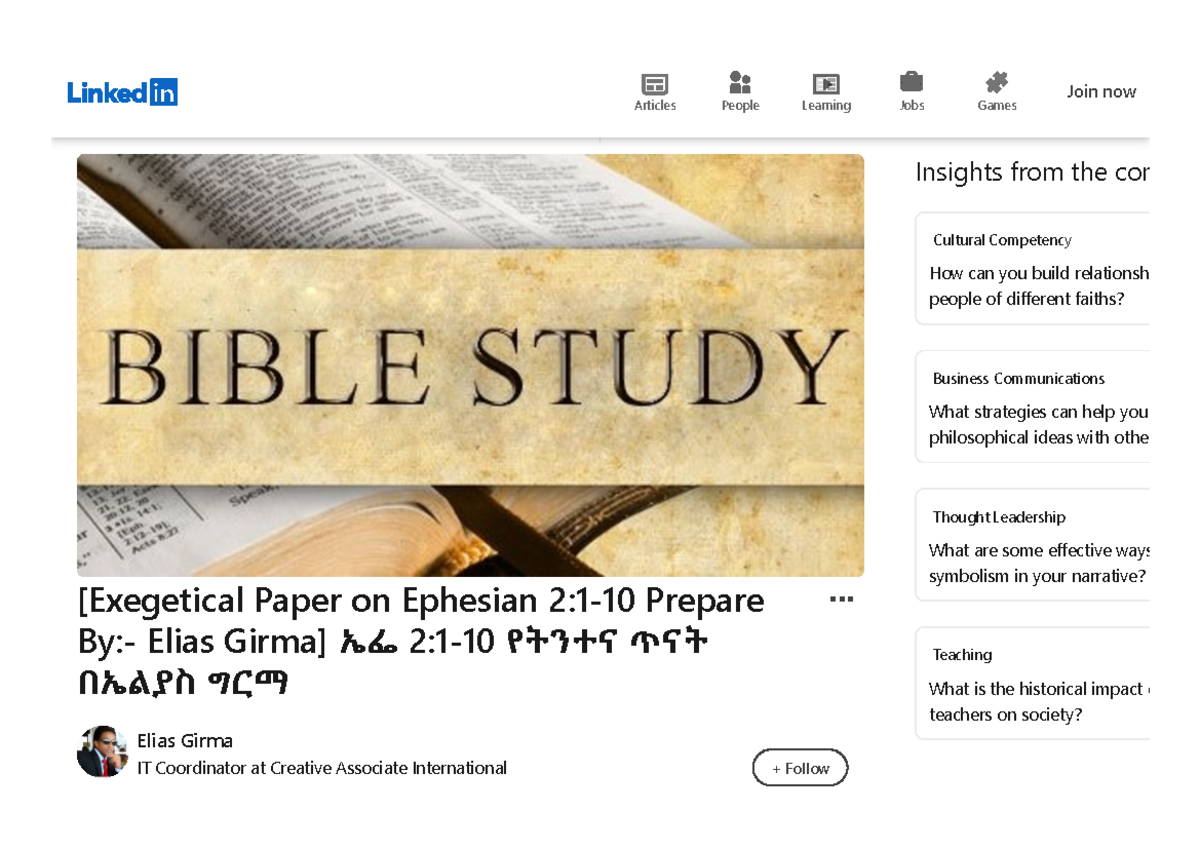 [Exegetical Paper on Ephesian 2 1-10 - Insights from the commun ...
