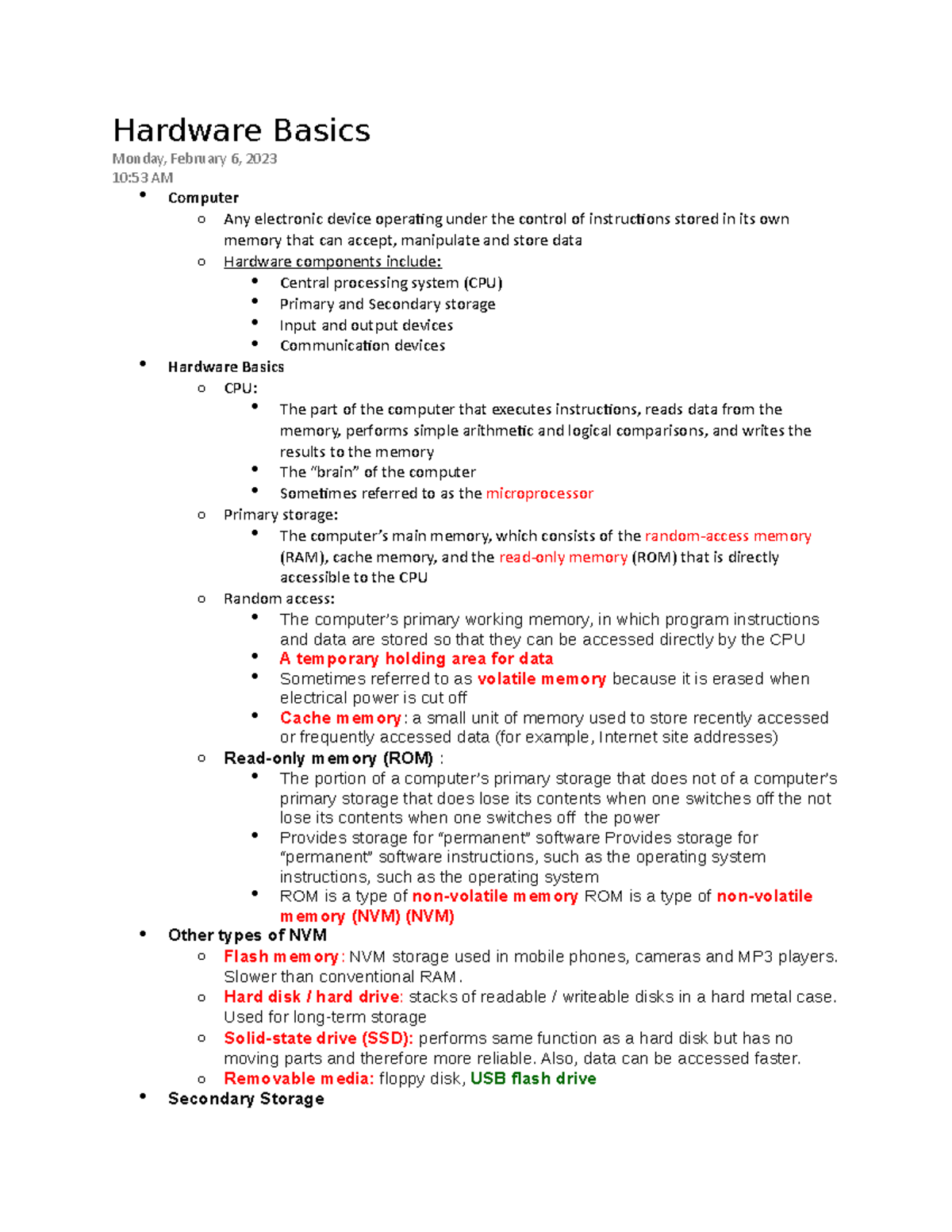 Hardware Basics CIS200 Miller Hardware Basics Monday, February 6