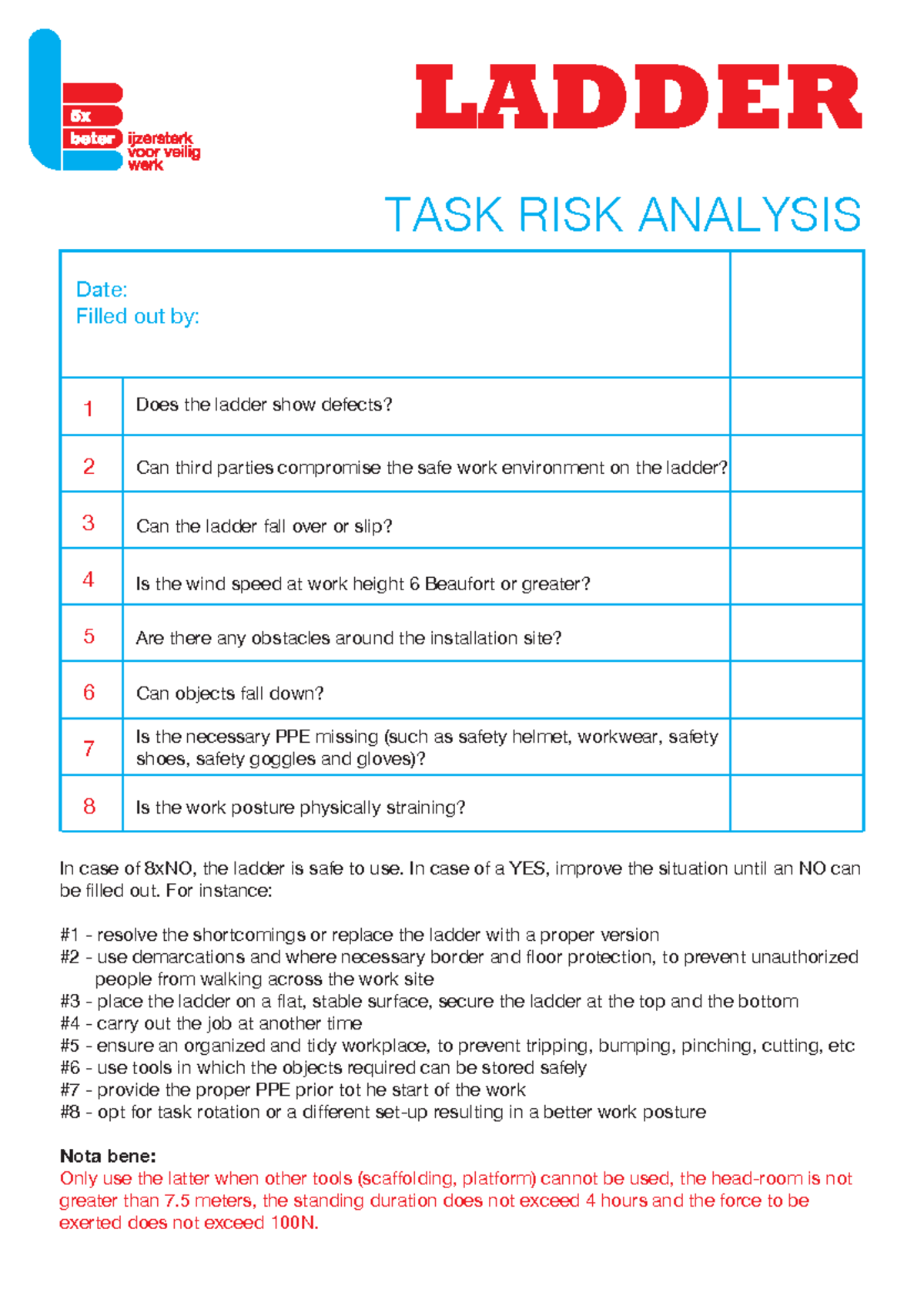 TRA Ladder Engels - english - TASK RISK ANALYSIS 1 Does the ladder show ...