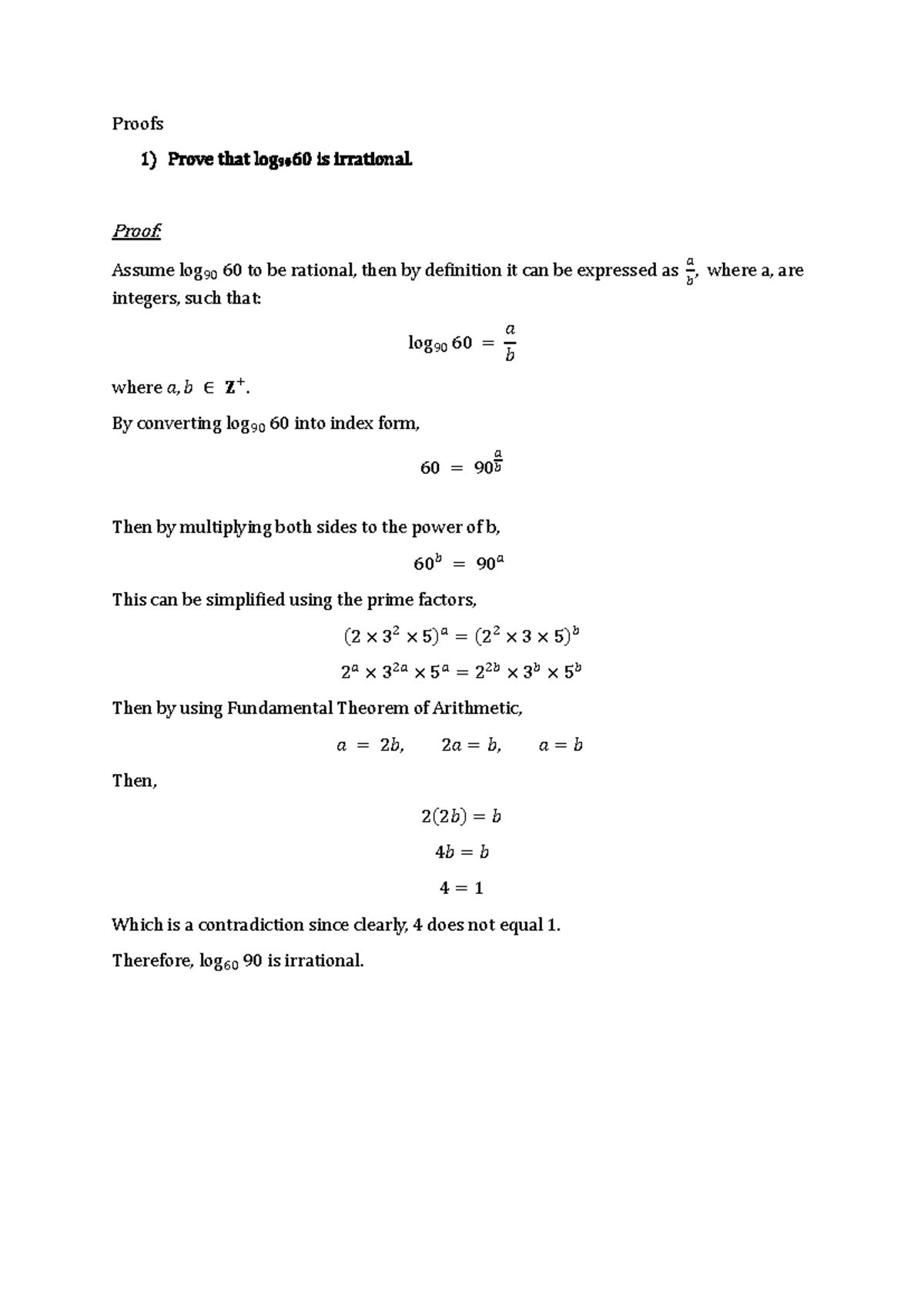 Proofs - ... - Proofs 1) Prove that log 9060 is irrational. Proof ...