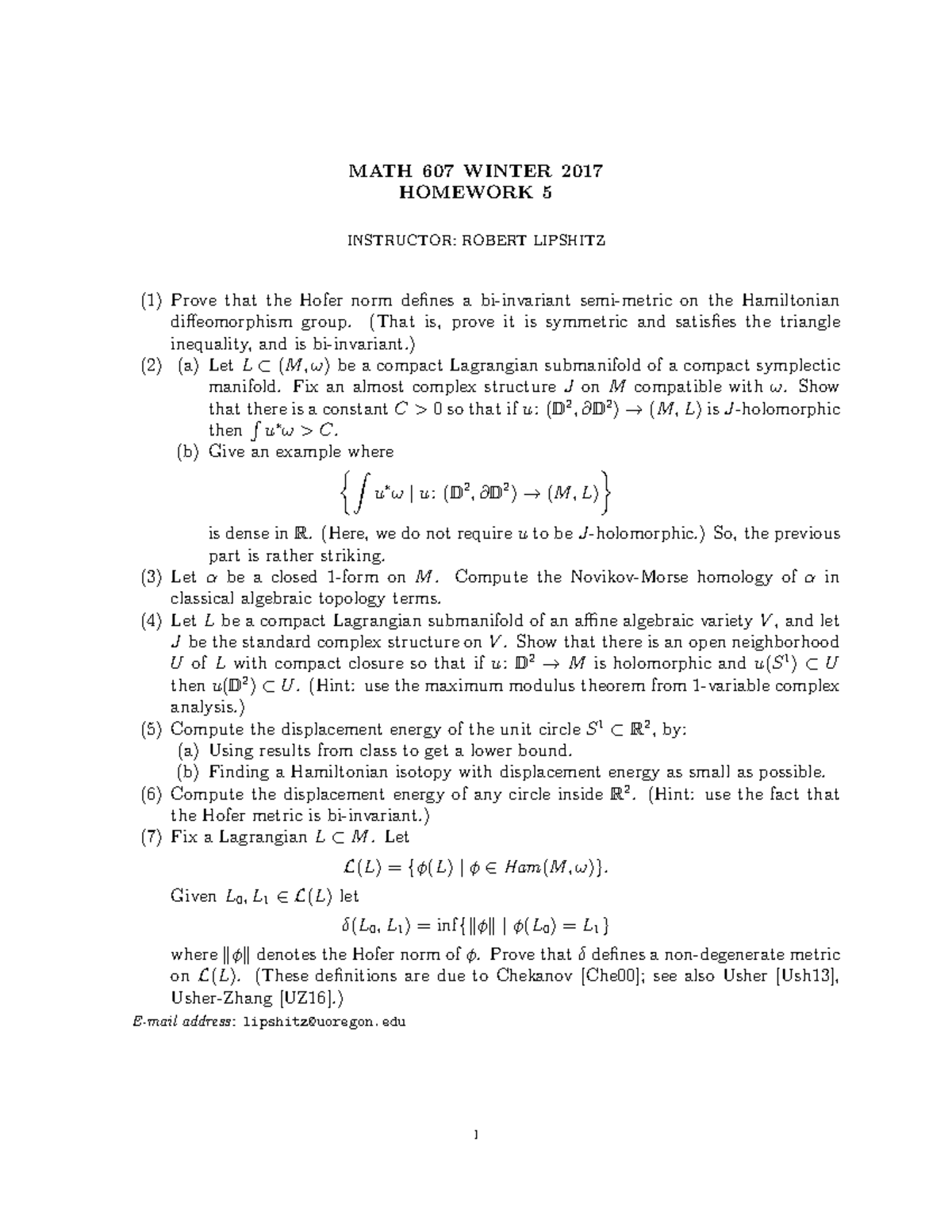 HW5 - Homework assignment 5 - MATH 607 WINTER 2017 HOMEWORK 5 ...