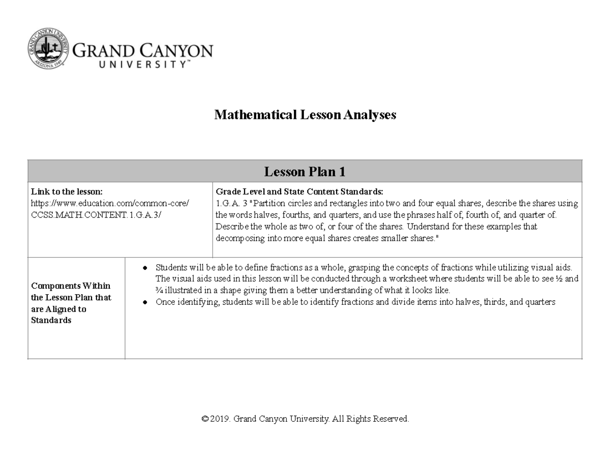 ELM-470-T2-Mathematical Lesson Analysis 2 Part lesson plan ...