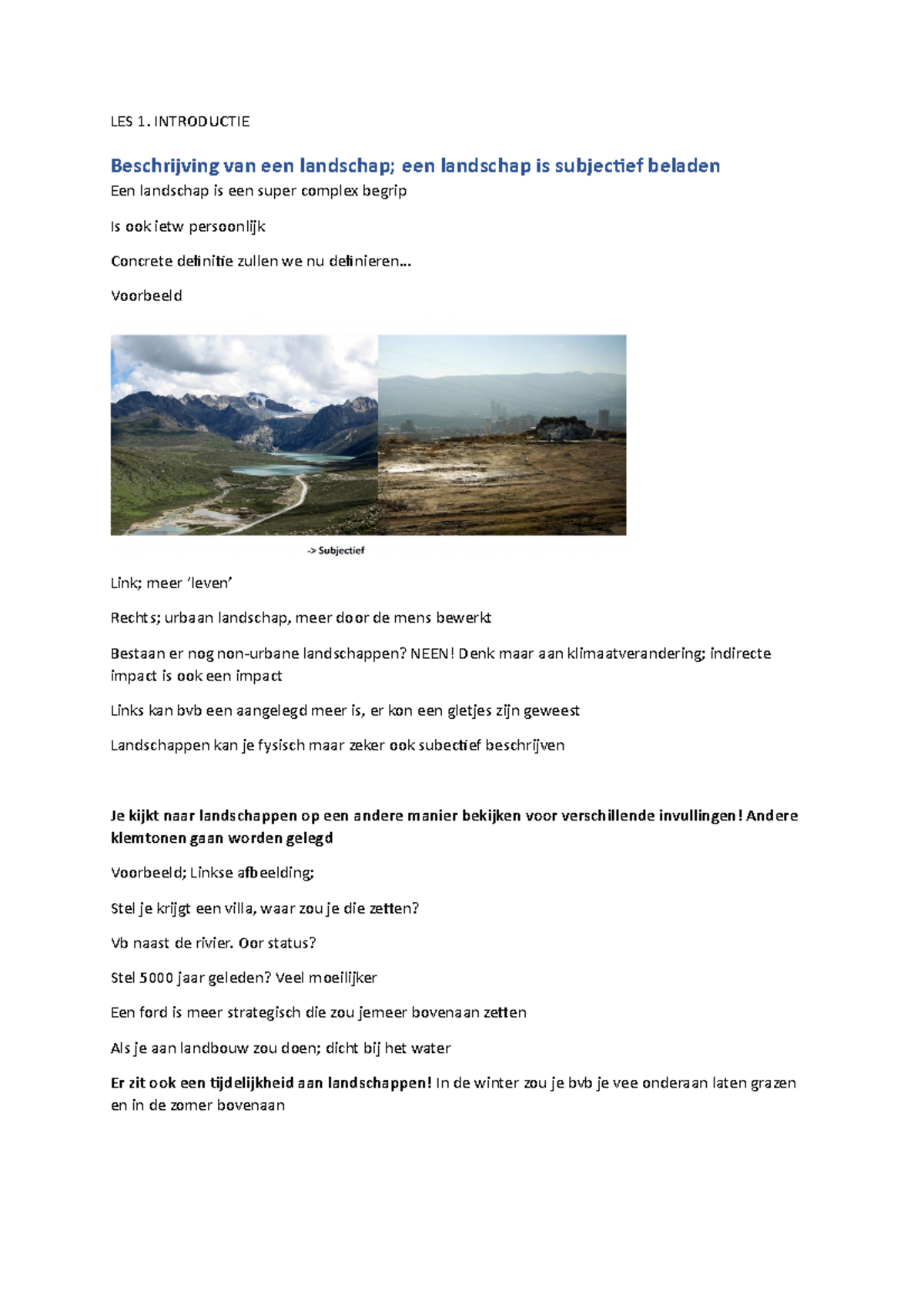 LES 1 Inleiding Notes LES 1 INTRODUCTIE Beschrijving Van Een Landschap Een Landschap Is