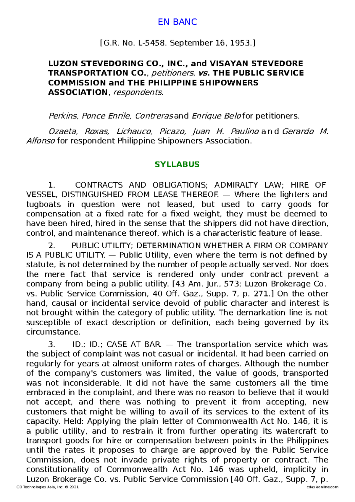 5pages 6. Characteristics of a Common Carrier1953Luzon Stevedoring Co