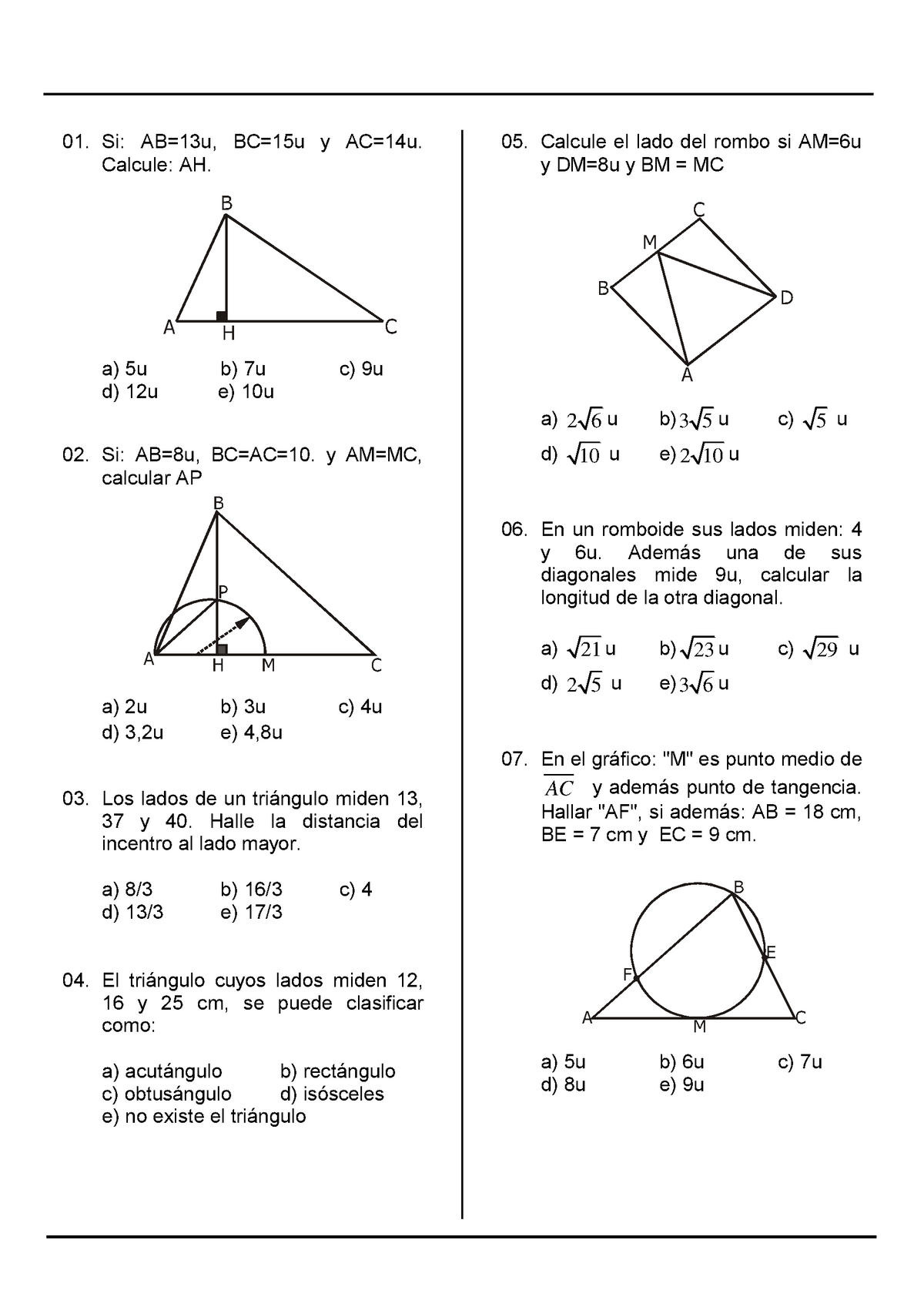 Relaciones MÃ©tricas - Areas - A B H C B P A H M C B M C D A F E B A M ...