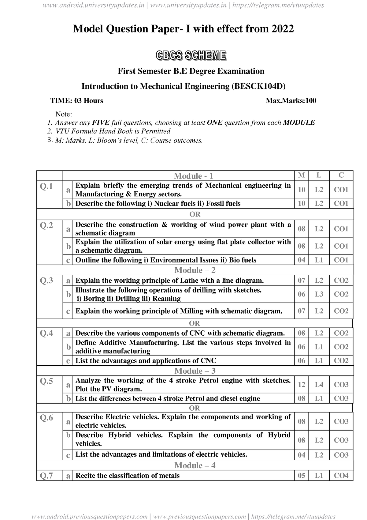 Besck 104Dset1 - Model Question Paper - Model Question Paper- I With ...