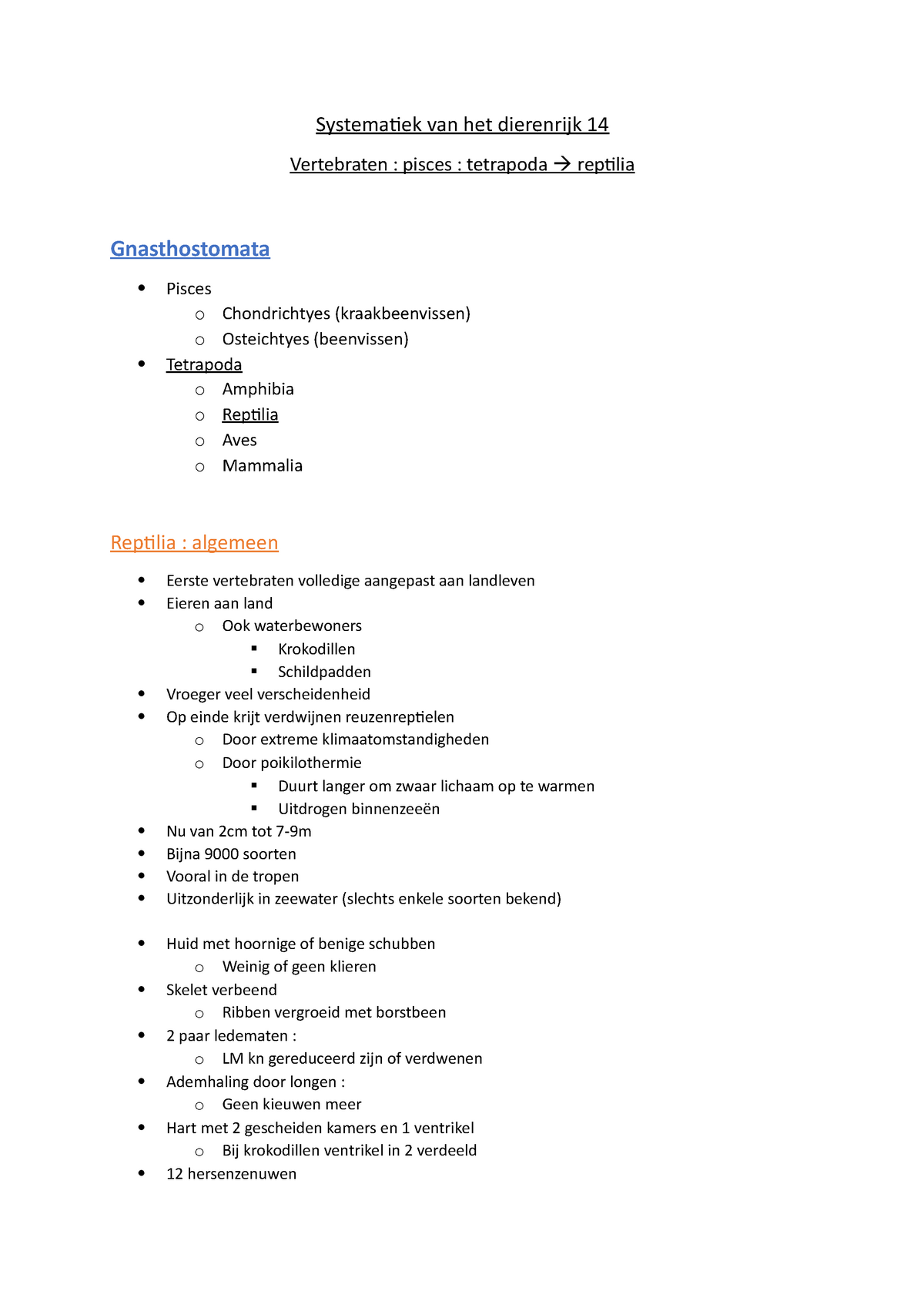 Systematiek Van Het Dierenrijk Hoofdstuk 15 : Vertebraten Reptilia ...