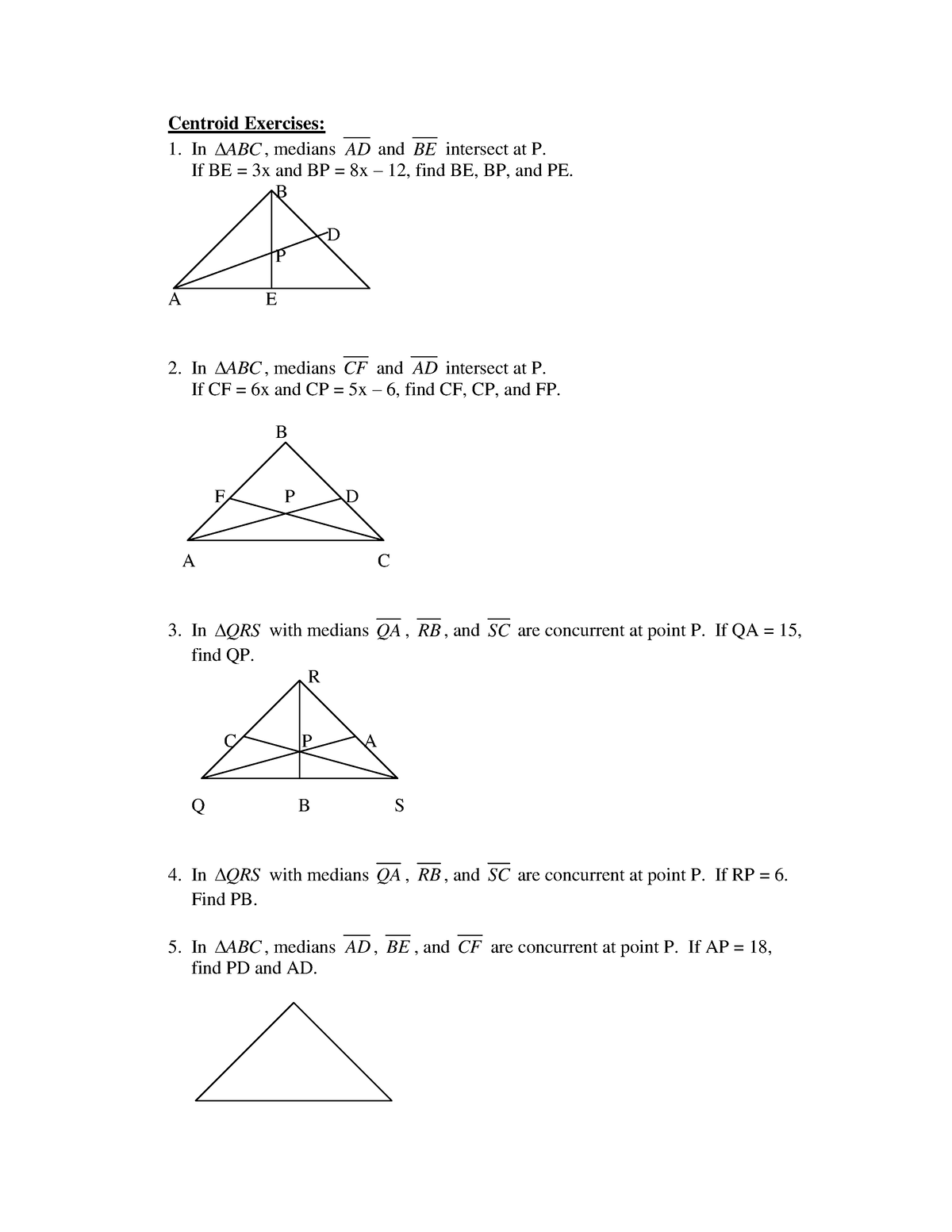 centroid mechanics - Centroid Exercises: In ABC , medians AD and BE ...