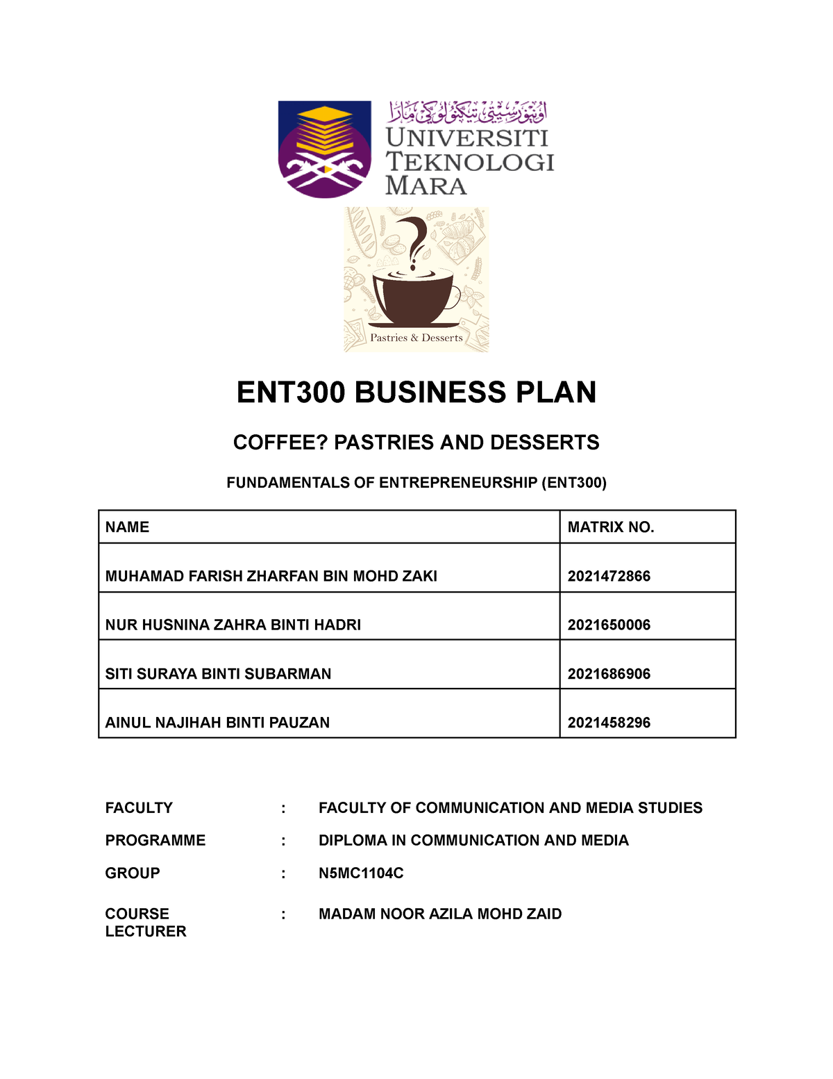 ent 300 business plan cafe