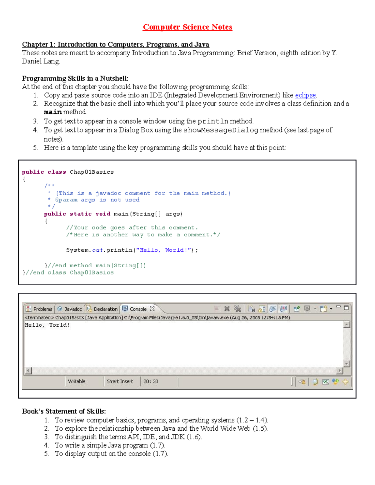 Ch01 Introduction To Java Programming - Computer Science Notes Chapter ...