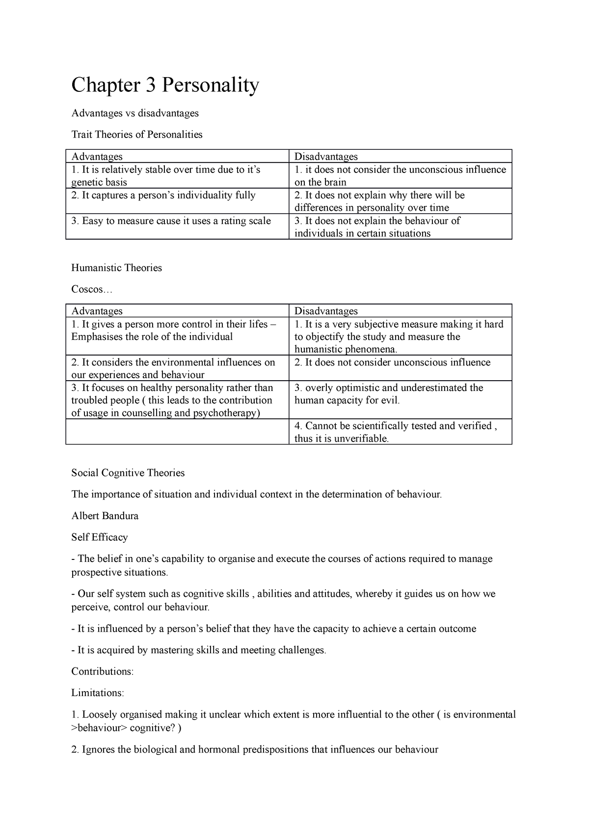 Chapter 3 Personality Ausmat Chapter 3 Personality Advantages Vs