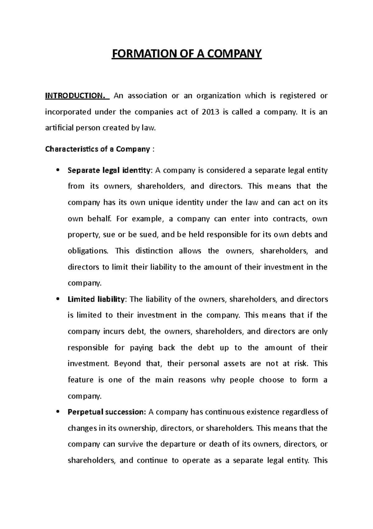 Formation of a Company. - FORMATION OF A COMPANY INTRODUCTION. An ...