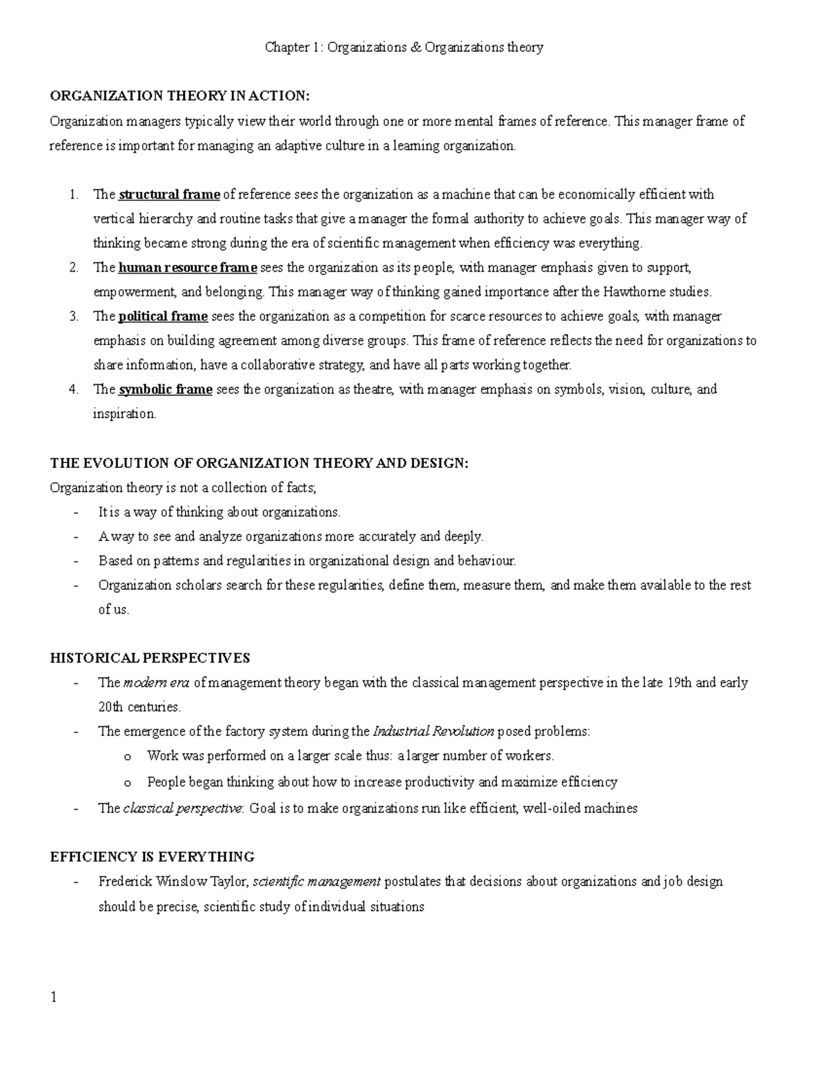 Chapter 1- Organizations and Organization Theory - Chapter 1 ...