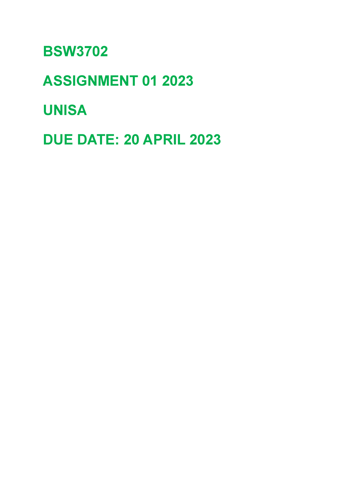 unisa assignment due dates 2023