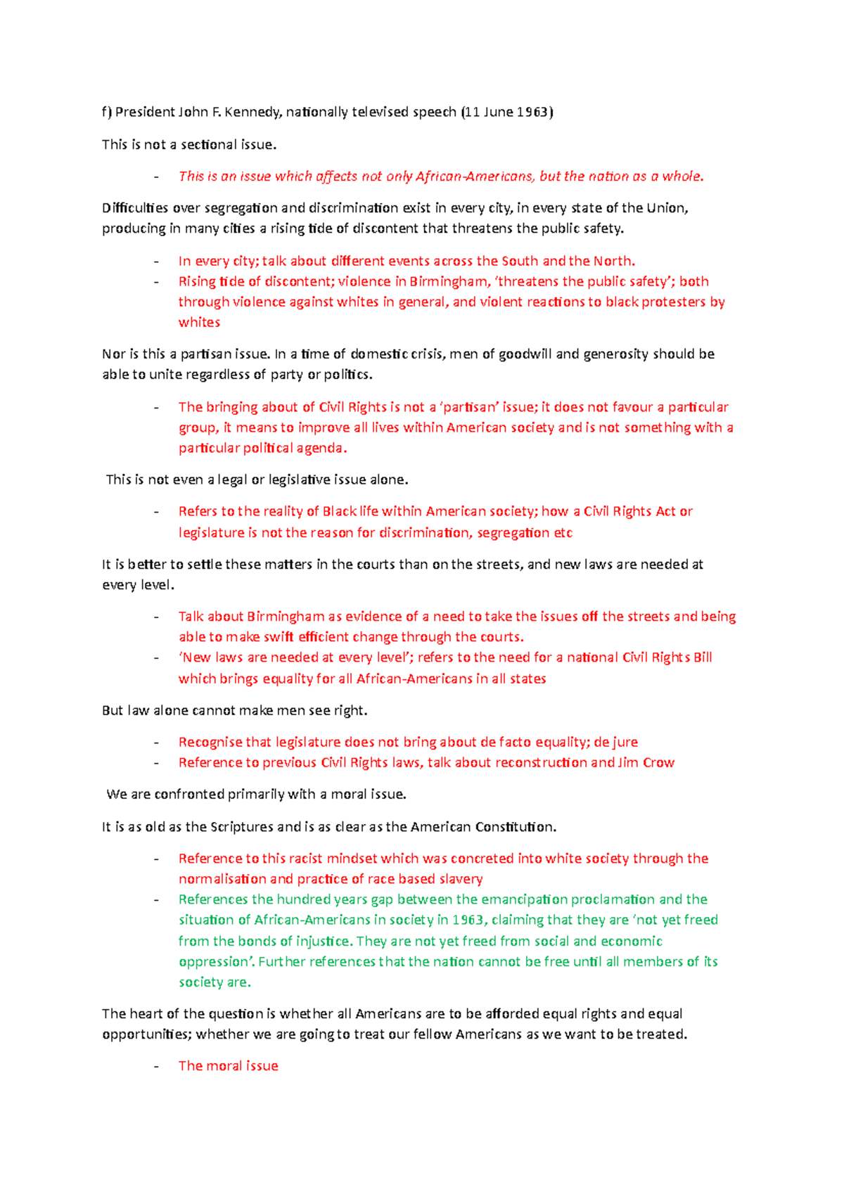 Kennedy Extract - Notes and short essay analysing JFK's nationally ...