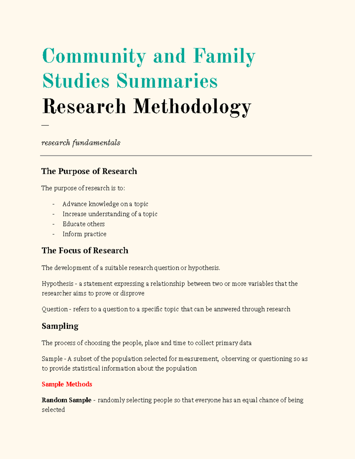 methodology summary for research